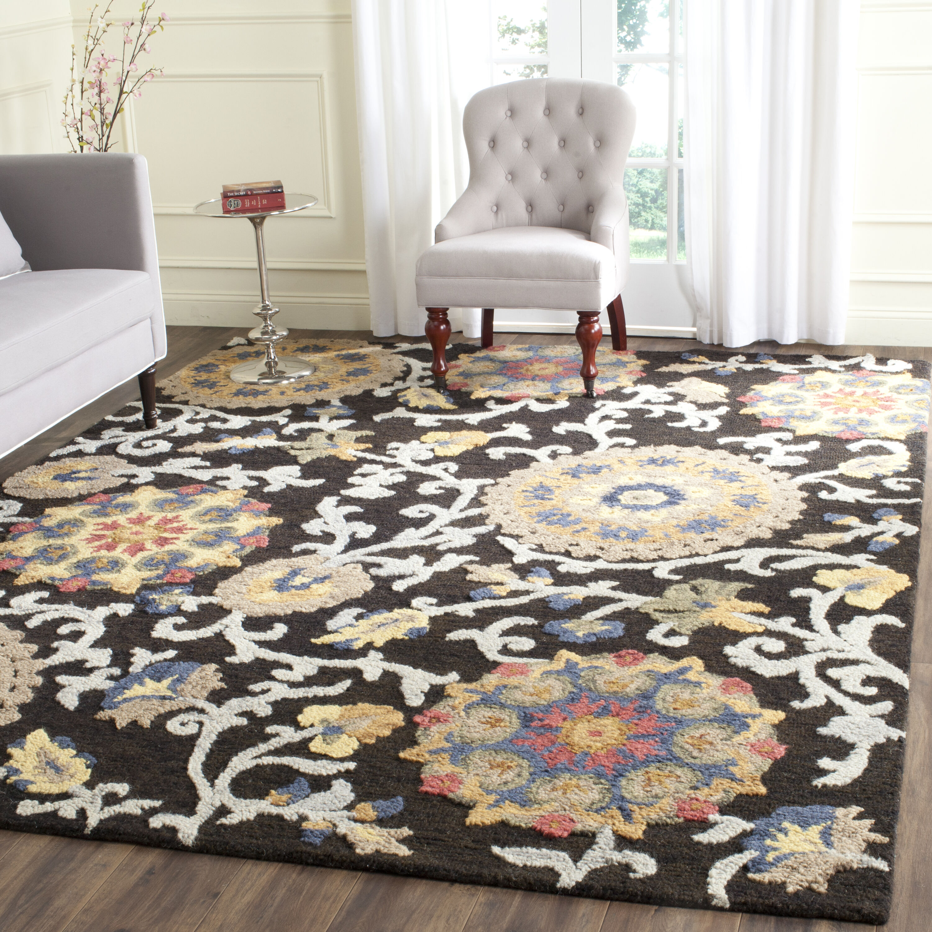  Blossom 401 Charcoal/Multi Traditional 6ft x 9ft Medium Rectangle Rug