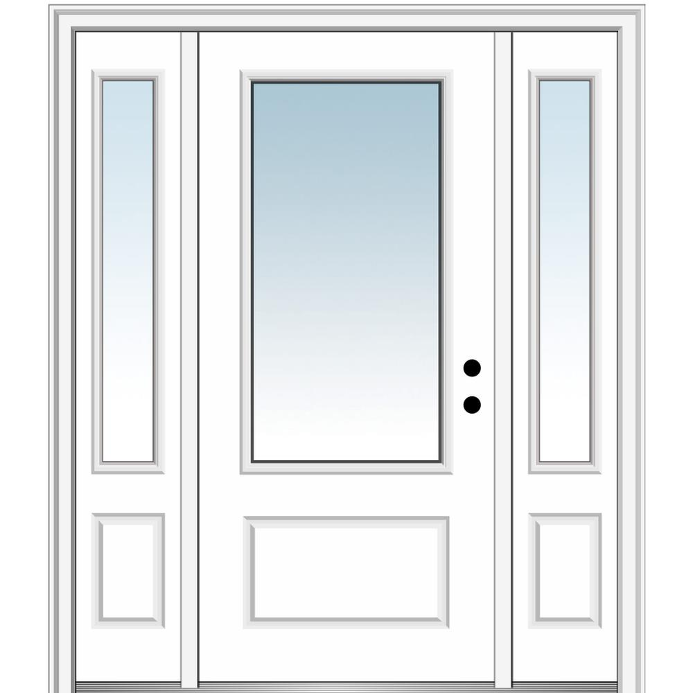 MMI DOOR ZZ29439L 60-in x 80-in x 6-9/16-in Fiberglass 3/4 lite Left-hand inswing Primed Prehung Front Door with Sidelights with Brickmould Insulating core