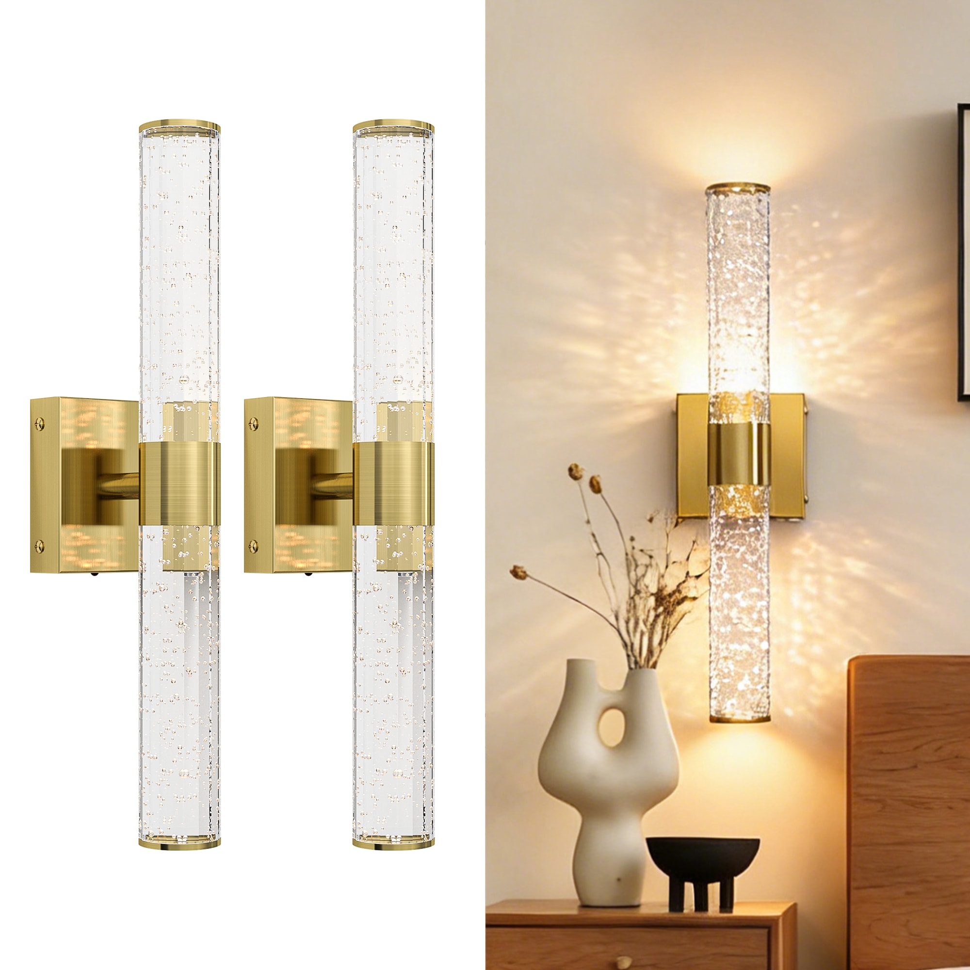 LUXEYARD 2 PCS LED Bathroom Vanity Lights Bathroom Light Fixtures Over Mirror 3000K Natural Warm Light Gold