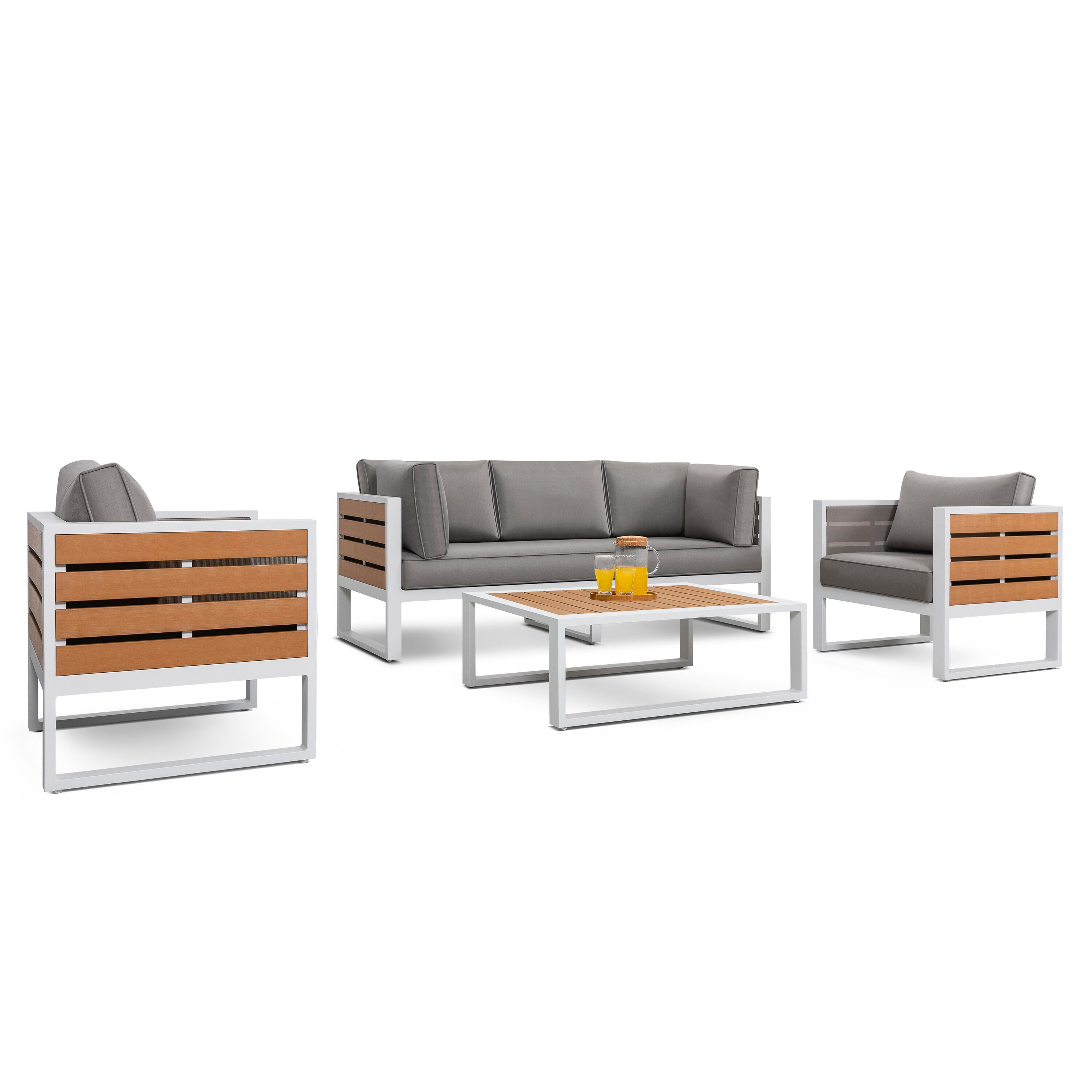 Nuu Garden SAS001-01 4-Piece Patio Conversation Set with Gray Cushions