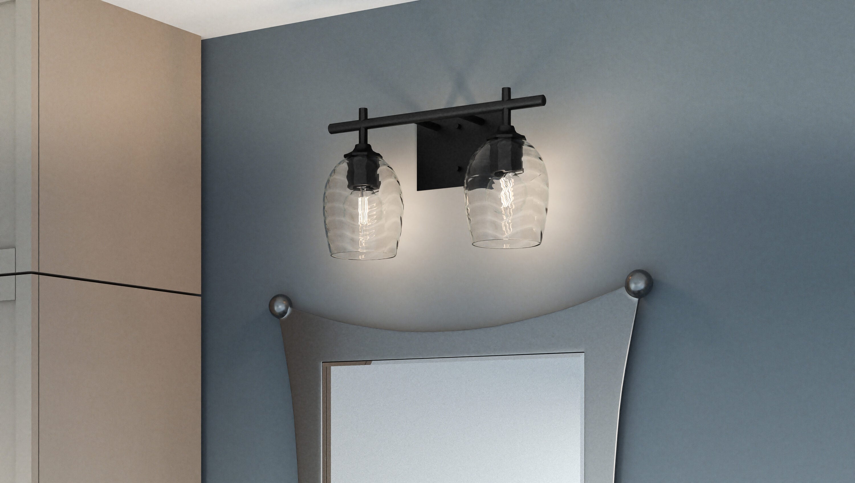 Lucy Matte Black 2-Light Vanity with Clear Optic Glass Shades