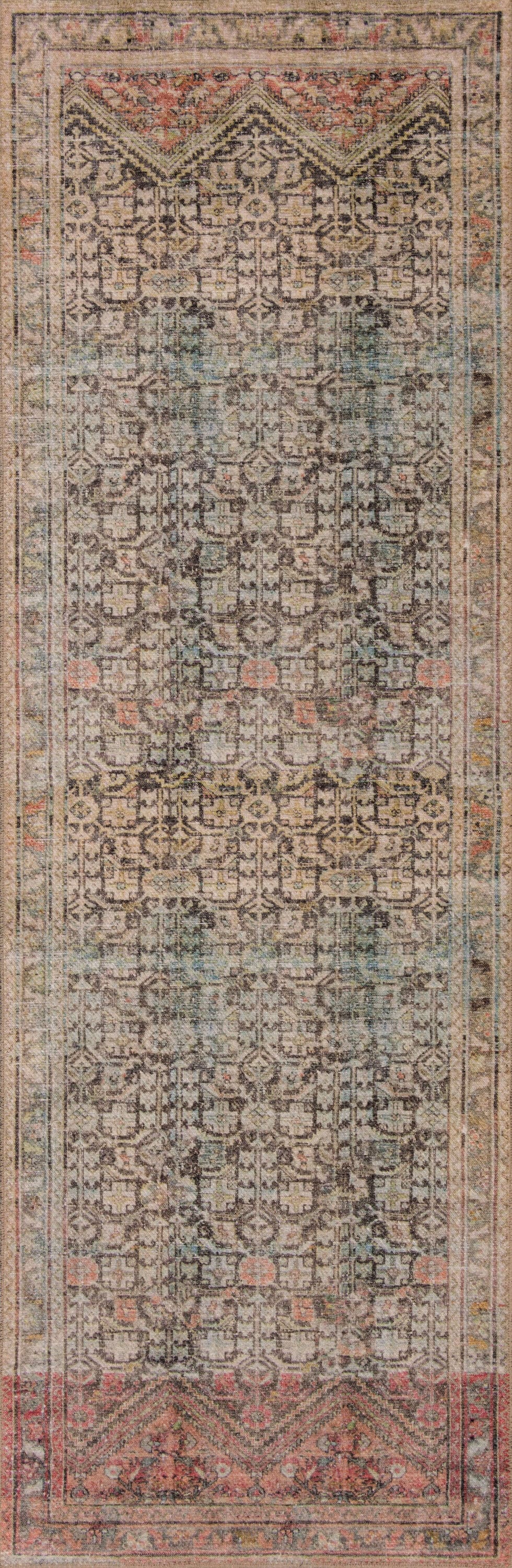 Loloi II LORELQ-17CCML2676 Loren 3 x 8 (ft) Loomed Polyester Charcoal / Multi Rectangular Indoor Distressed/Overdyed Oriental Area rug