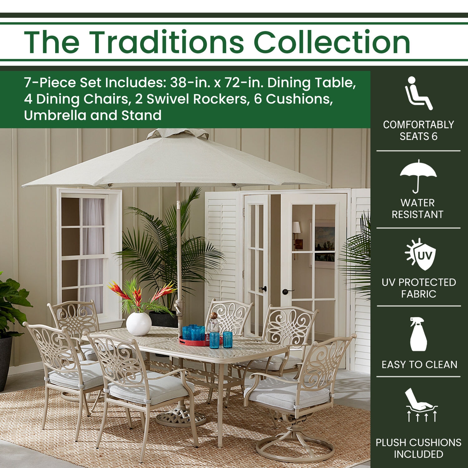 Hanover TRADDNS7PCSW2-BE-SU Patio-Dining-Sets - View #2