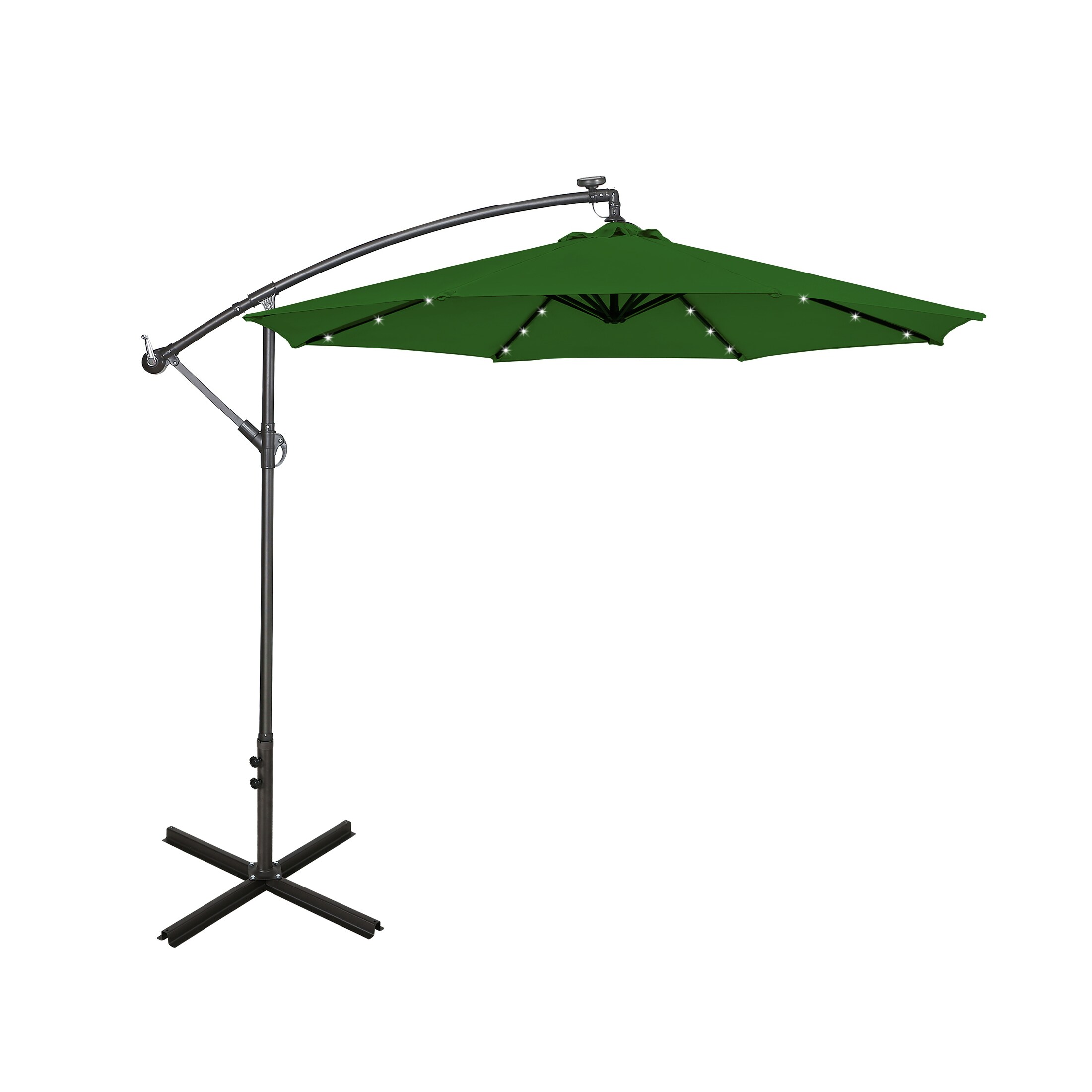 Westin Furniture OS3002-DKGR 10-ft Aluminum Green No-tilt Cantilever Patio Umbrella with Lights
