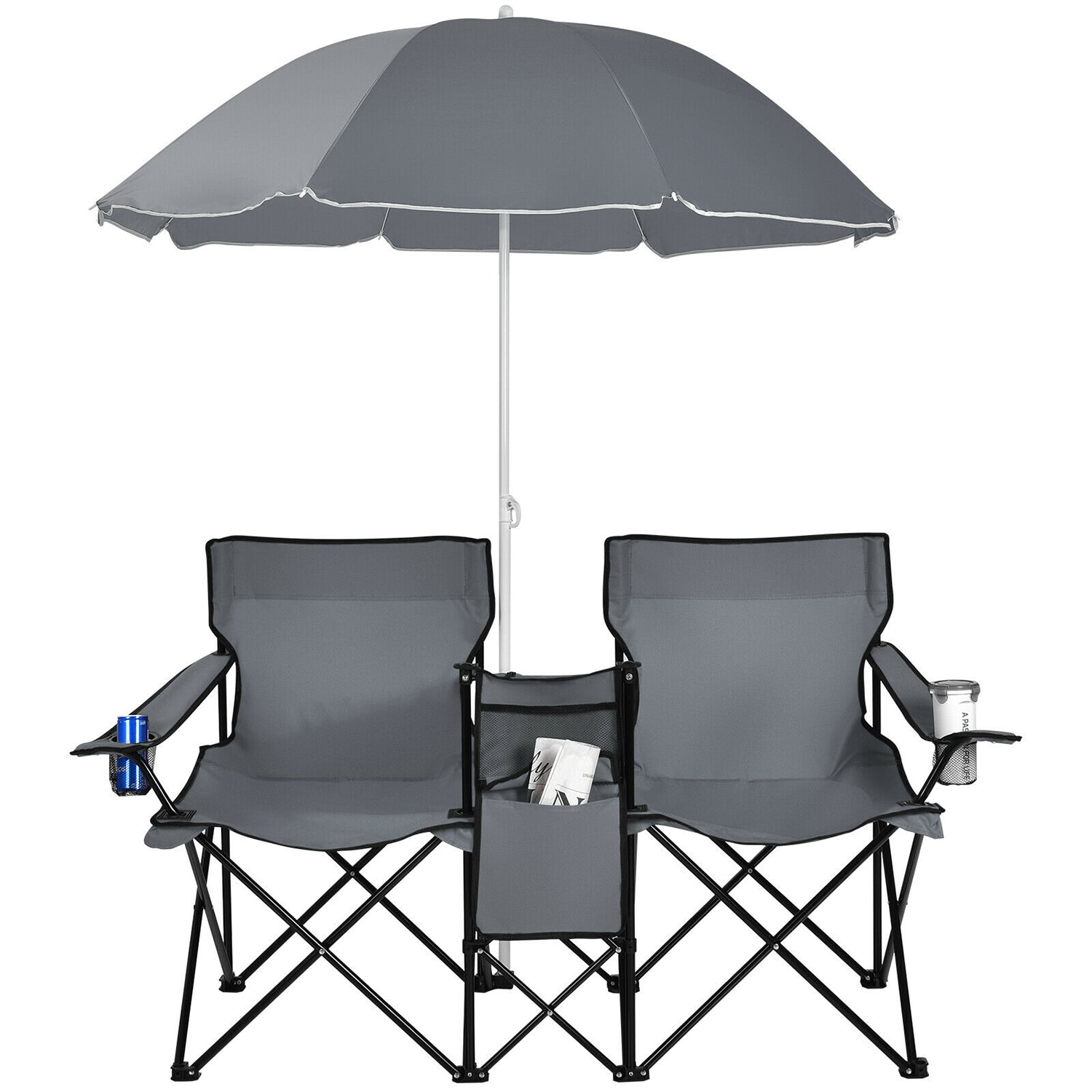 Double lawn discount chair with umbrella