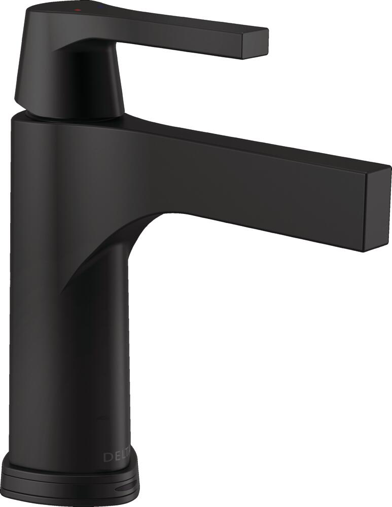 Delta 574T-BL-DST Zura Matte Black Single hole 1-handle WaterSense Mid-arc Residential Handle Bathroom Sink Faucet with Drain with Deck Plate