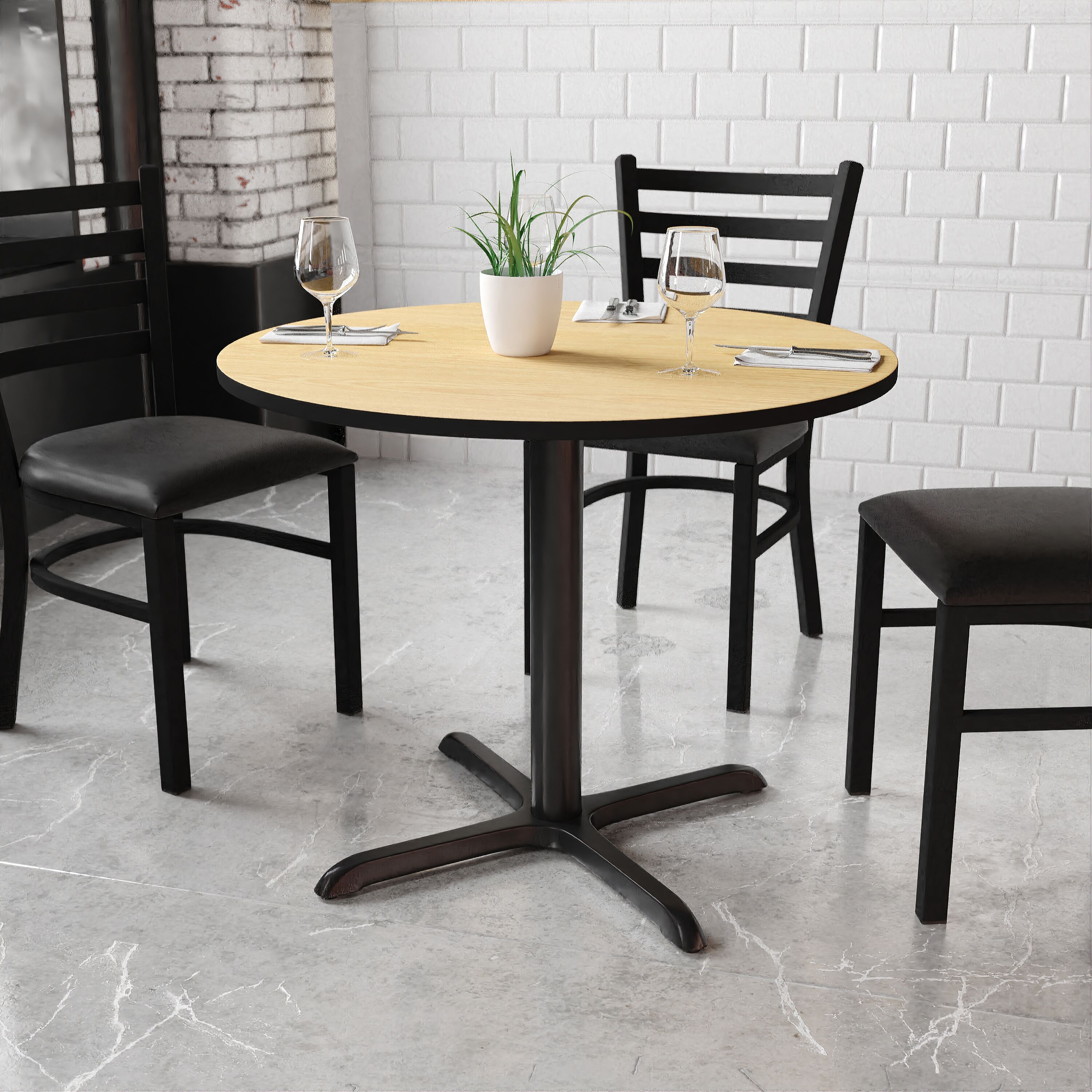 Flash Furniture 889142007197 Natural Round Contemporary/Modern Dining Table, Wood veneer with Black Metal 36-Inches L x 31.13-Inches H