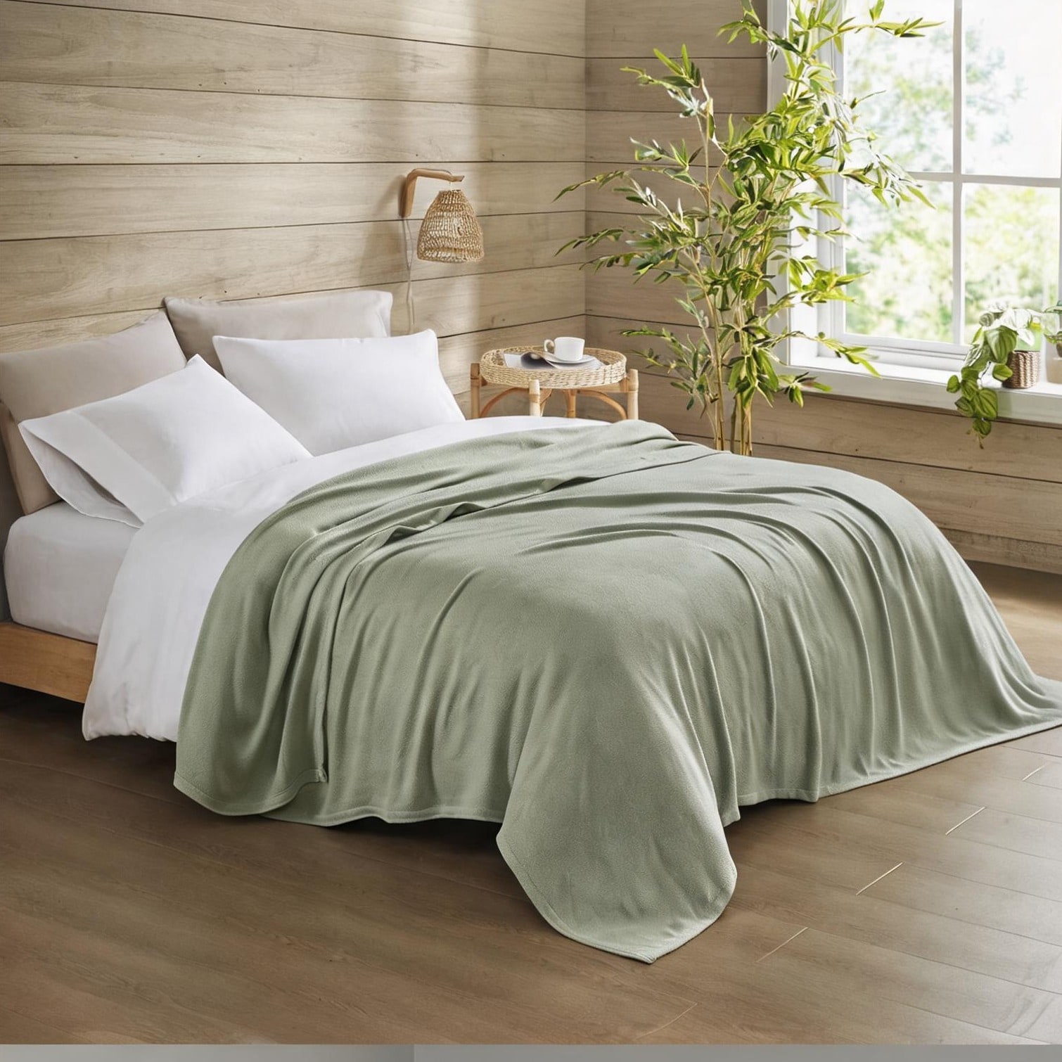 Watnature King blanket in green-toned bamboo rayon and cotton with breathable jacquard weave