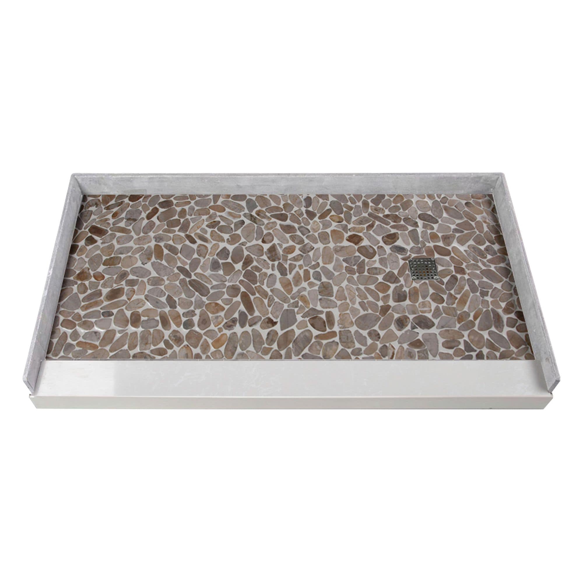 Transolid FPT6032R-PC 32-in W x 60-in L Right Pebble Crème Single Threshold Rectangle Shower Pan Base with 3.5-in H Threshold