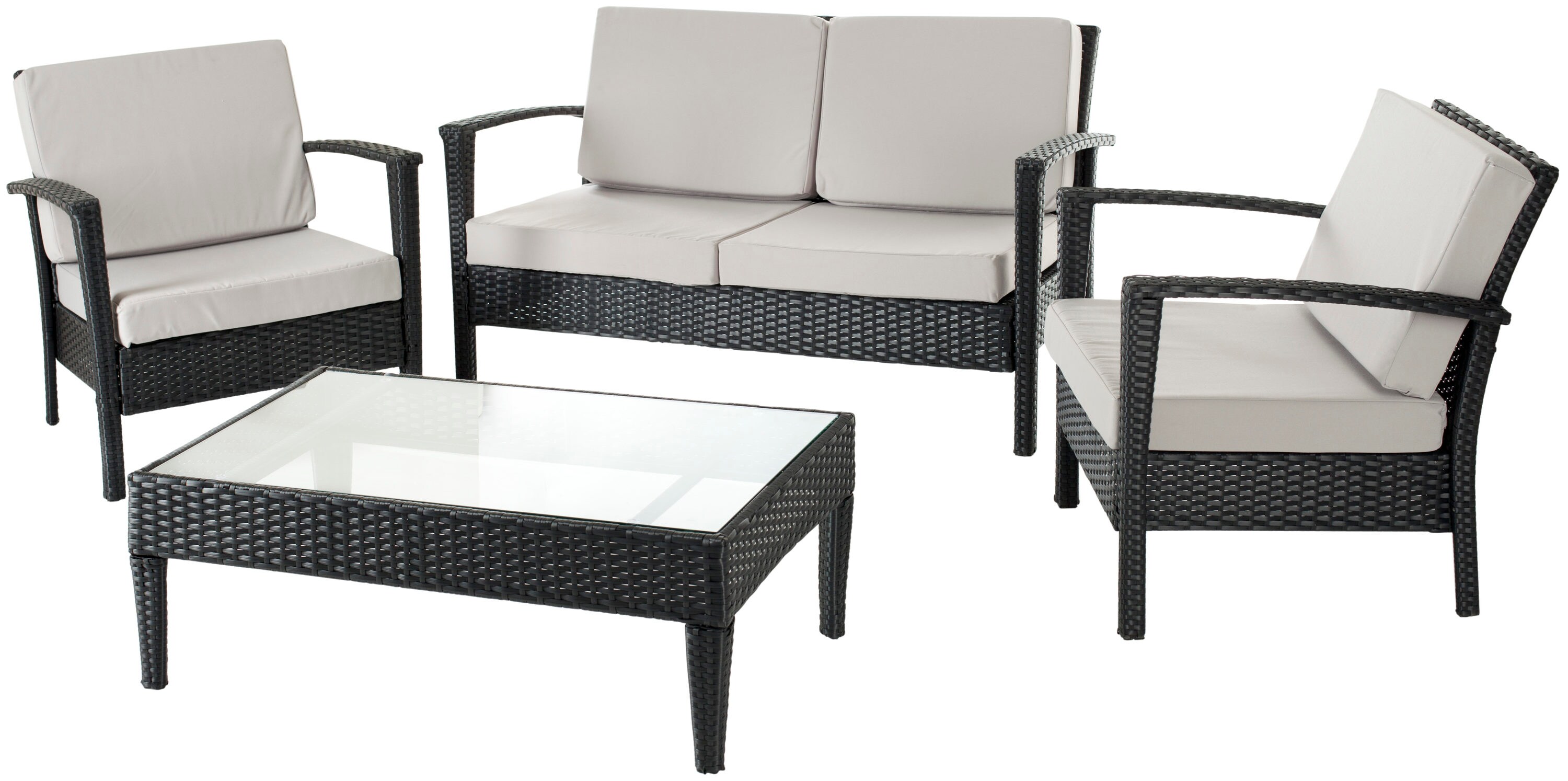 Safavieh Piscataway 4-Piece Wicker Patio Conversation Set With Gray ...