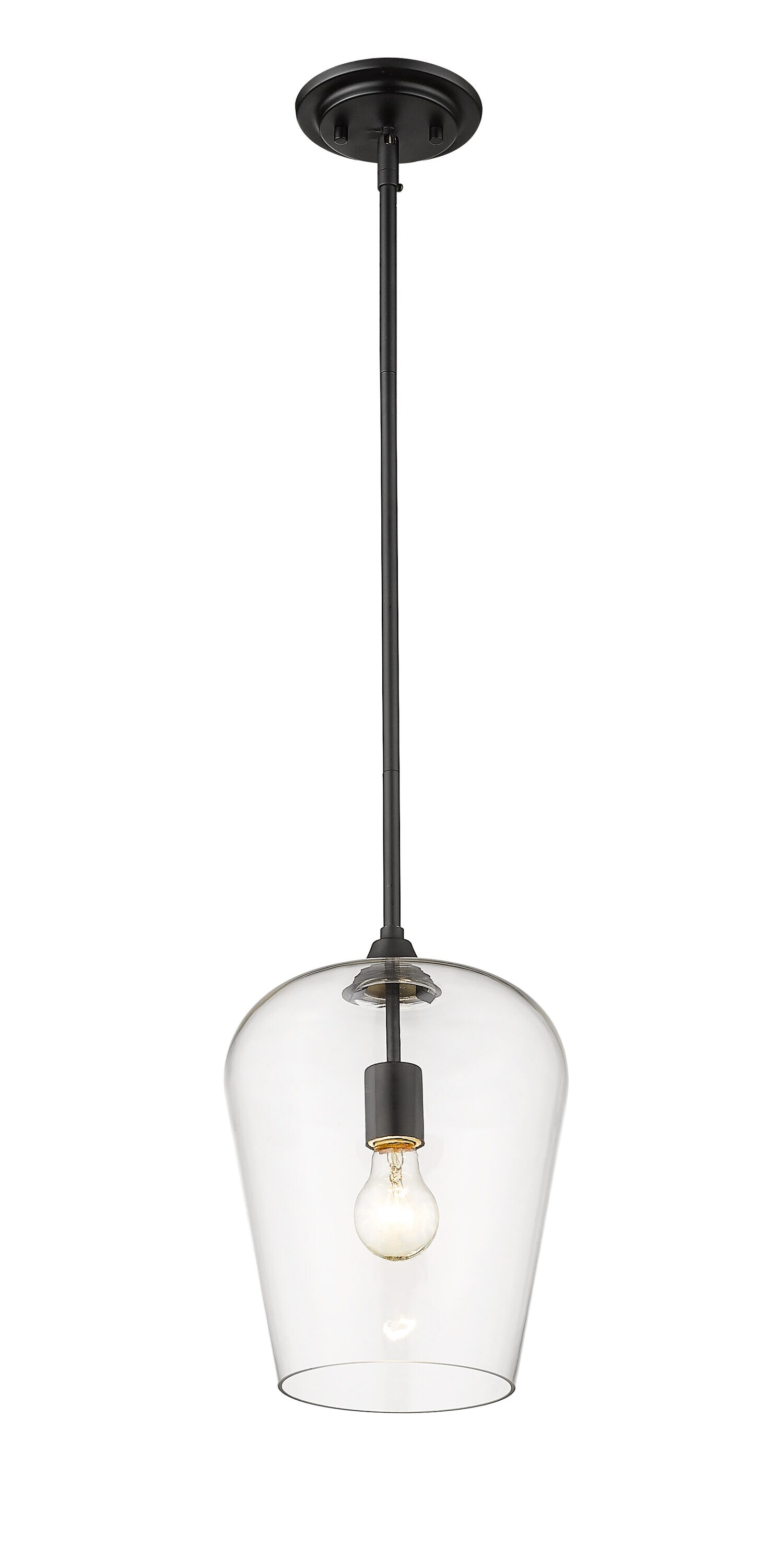 Sleek Matte Black 12'' Modern Single-Light Pendant with Clear Glass Shade