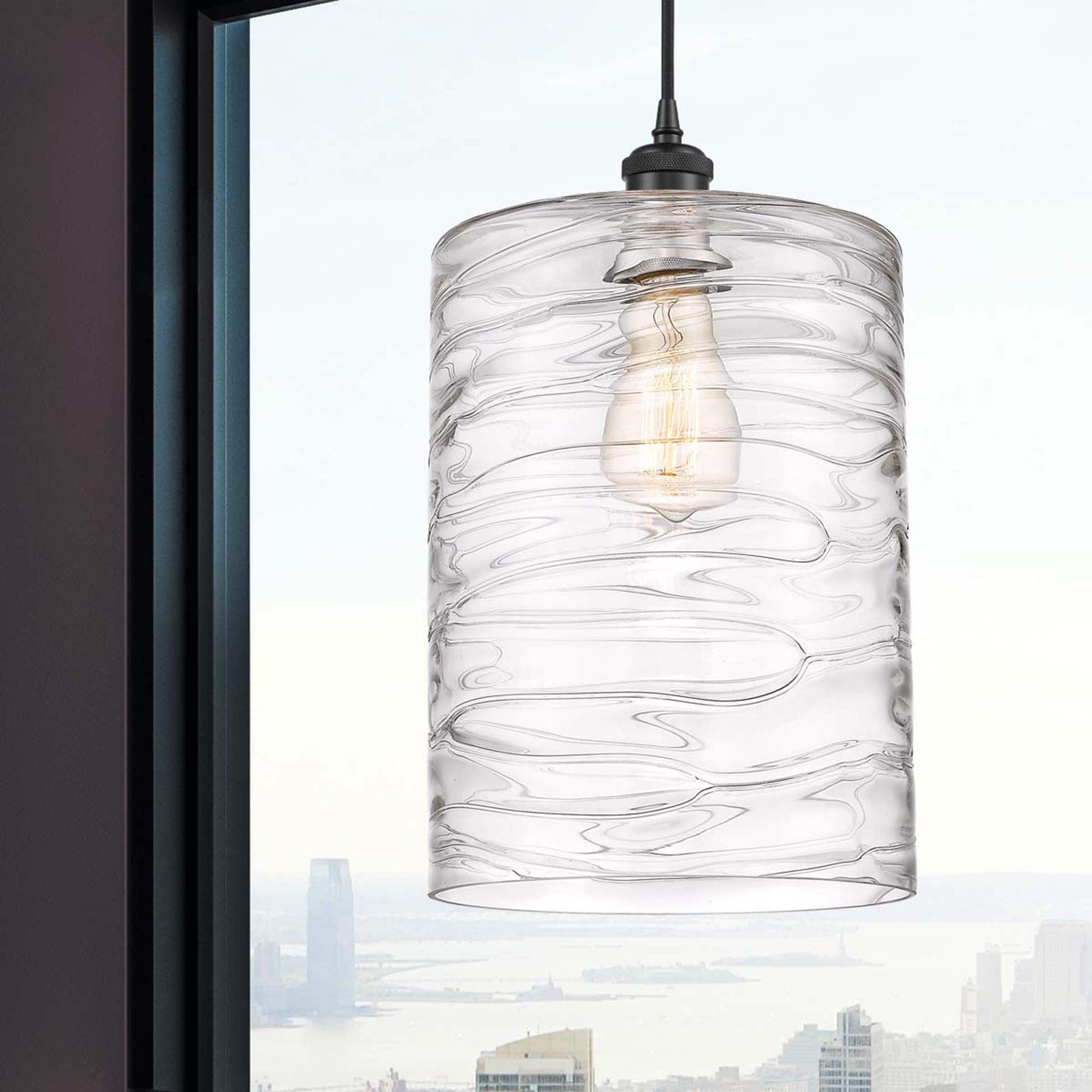 Innovations Lighting 516-1P-BK-G1113-L Cobbleskill Matte Black Industrial Textured glass Drum Medium Hanging Pendant light