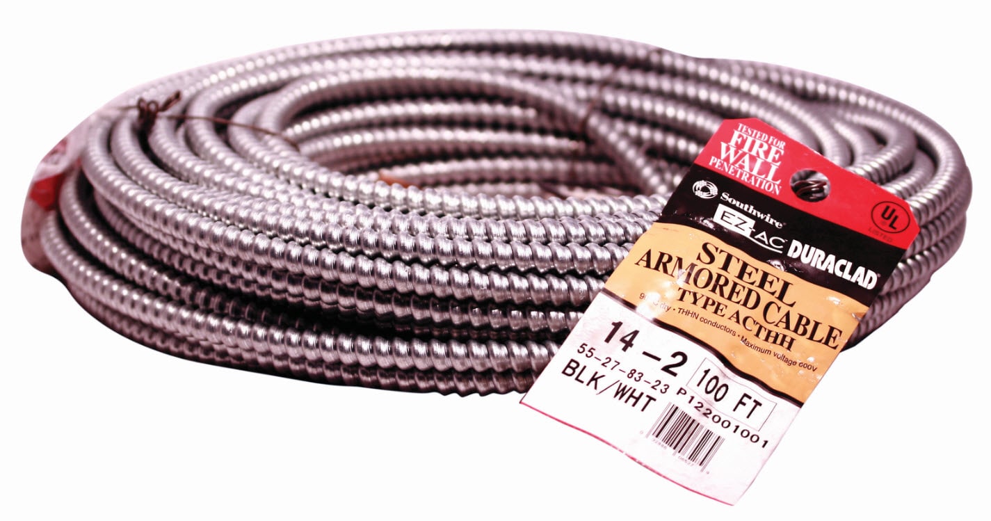 Southwire 55278323 Duraclad 100-ft 14 / 2 Solid Steel BX/AC Armored Cable