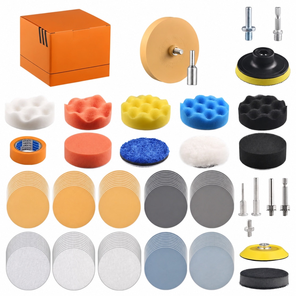 JVFCXXV  98pack 3 Inch Car Buffer Polisher Kit for Drill Attachment Sanding Polishing Waxing Sealing Glaze Pads P1000 to P3000 Foam Wool Masking
