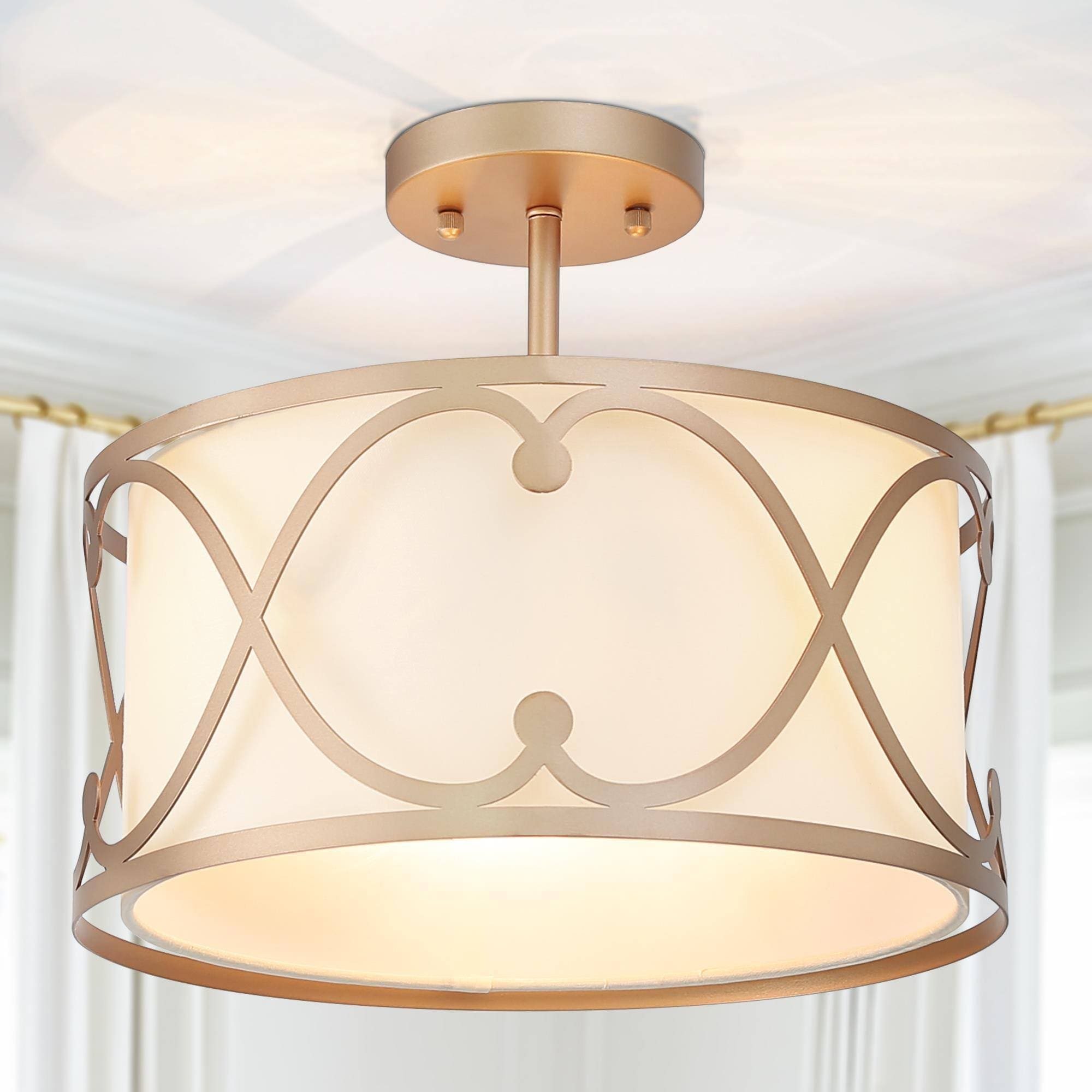 Uolfin BIBM73-LWS24182-Y7 3 -Light 13-in Matte Gold Semi Flush Mount Light