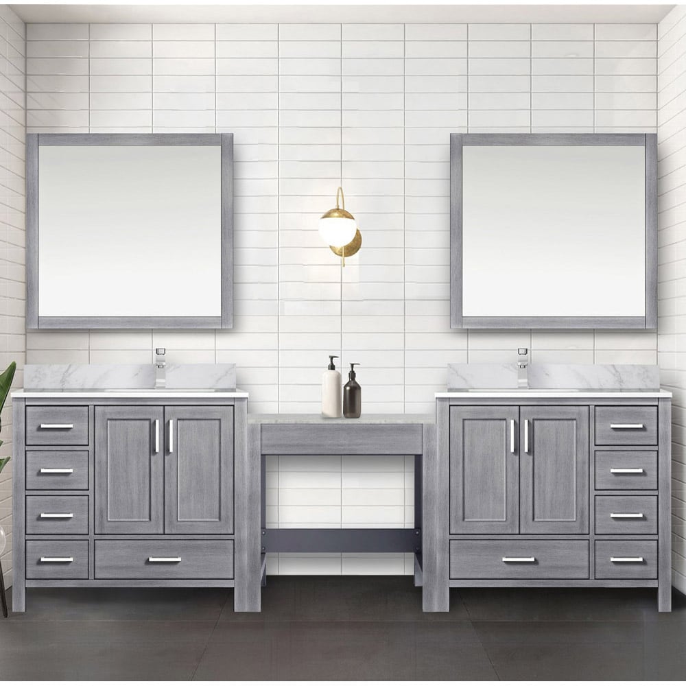 Lexora LVOP102DD111 Opal 102-in Distressed Grey Undermount Double Sink Bathroom Vanity with White Carrara Marble Top (Mirror and Faucet Included)