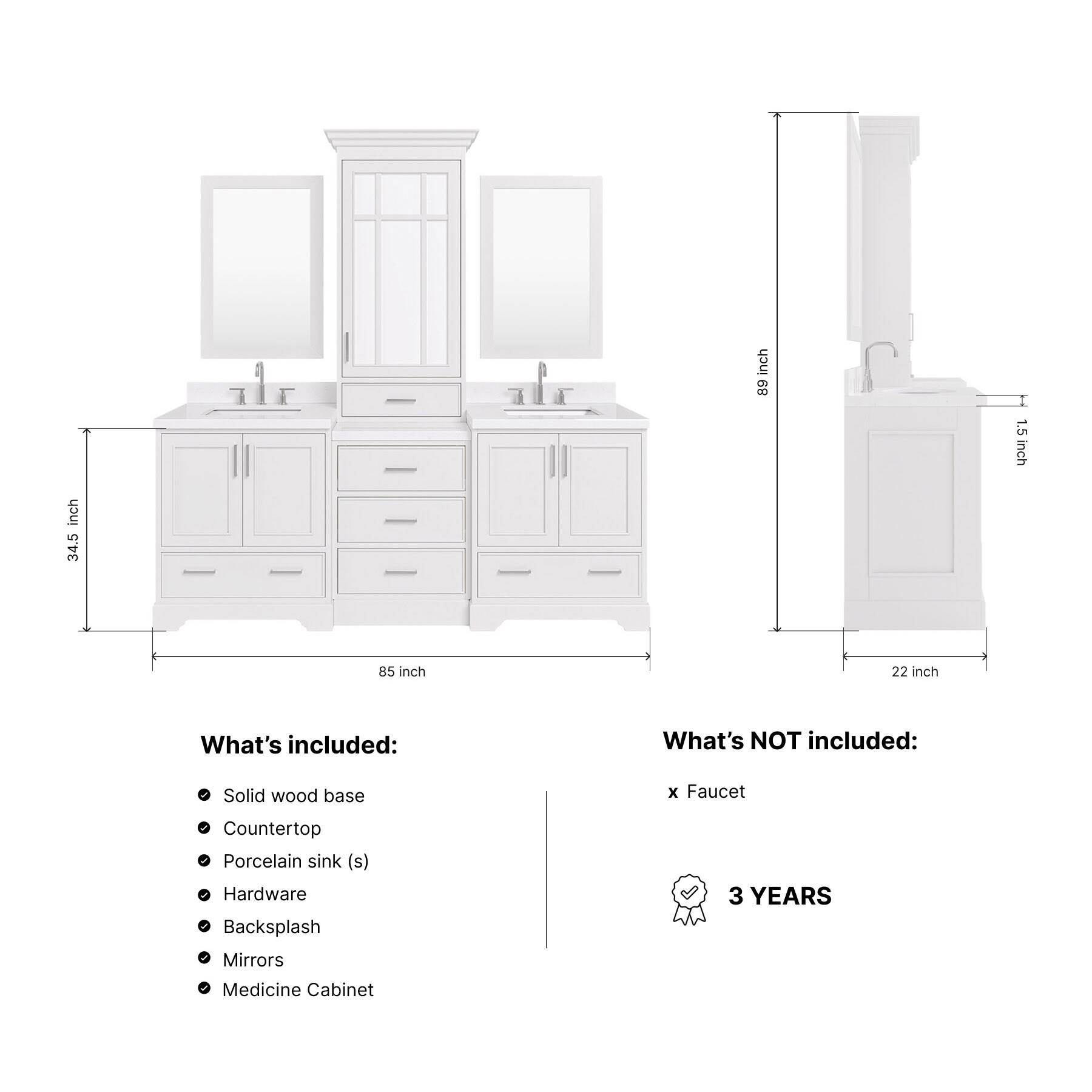 ARIEL M085DCQRWHT Bath-Vanity-Combo - View #3