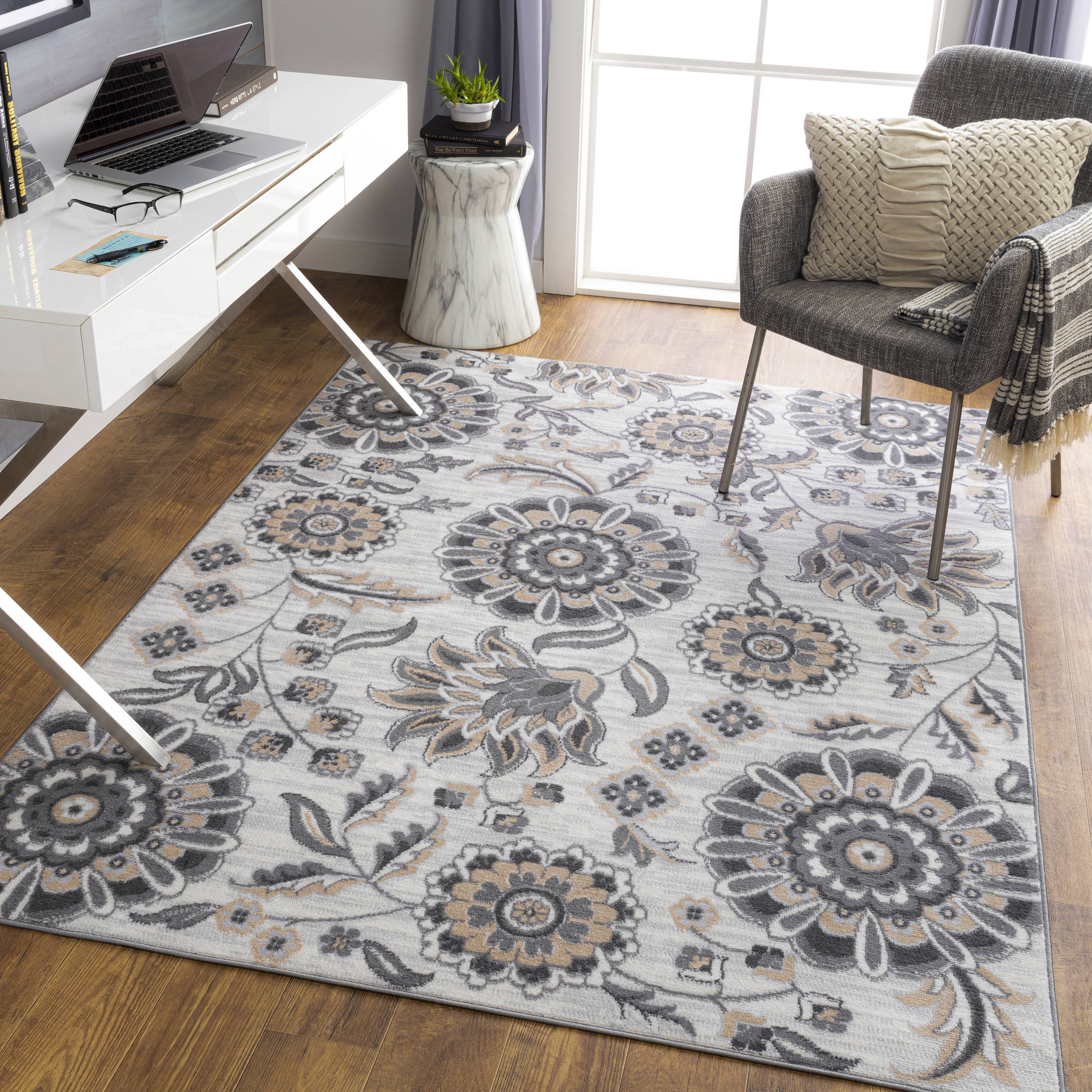 Surya CEG2359-71010 Cesar 8 X 10 (ft) Light Gray Indoor Damask Oriental Area Rug
