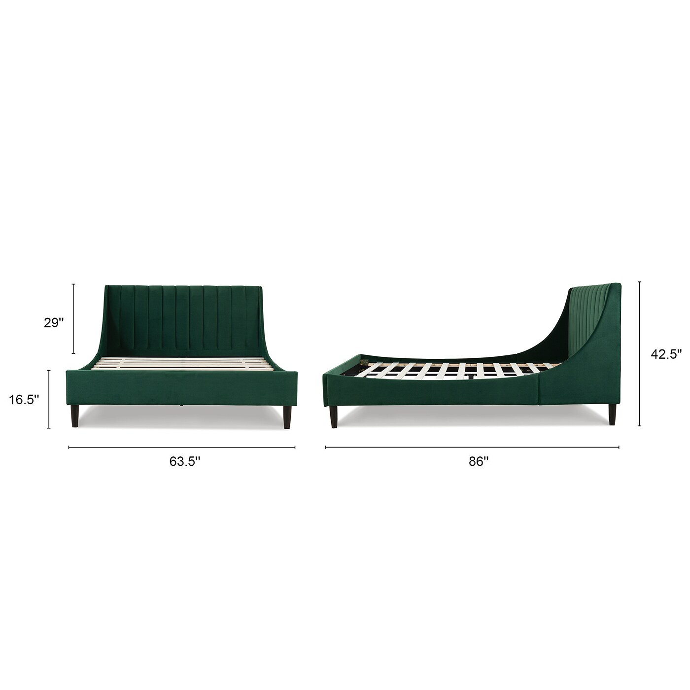 Aspen Medium Evergreen Velvet Tufted Queen Platform Bed with Pine Frame