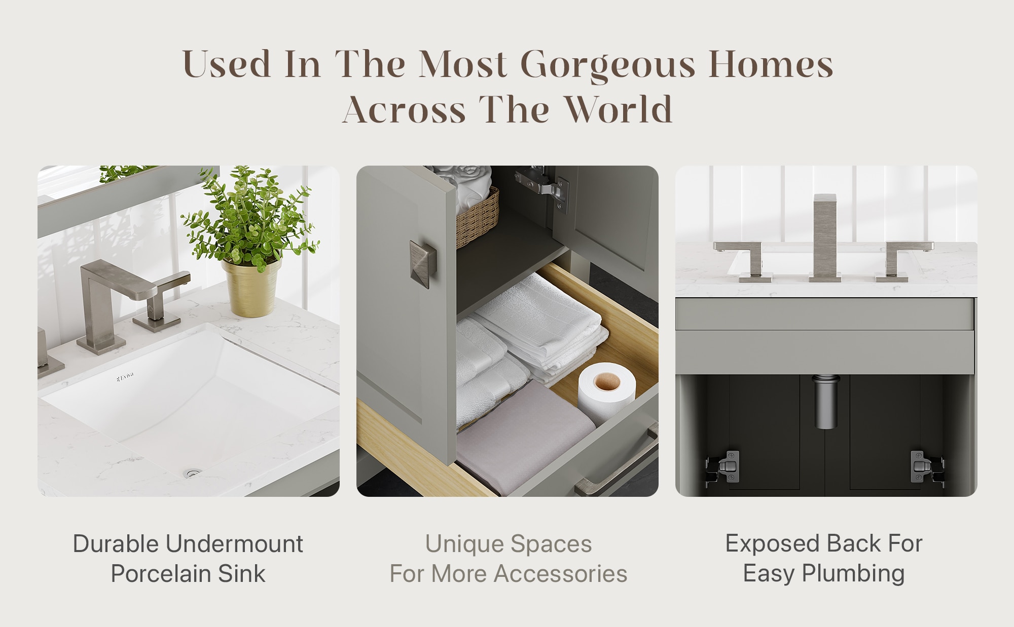 Gray Solid Wood Bathroom Vanity with White Quartz Top