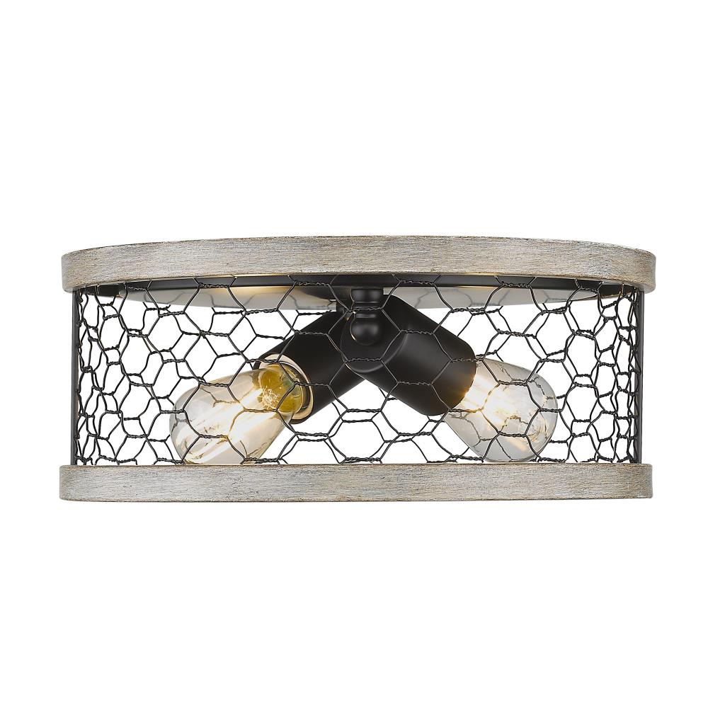 Matte Black Rustic Glass Drum Flush Mount Light