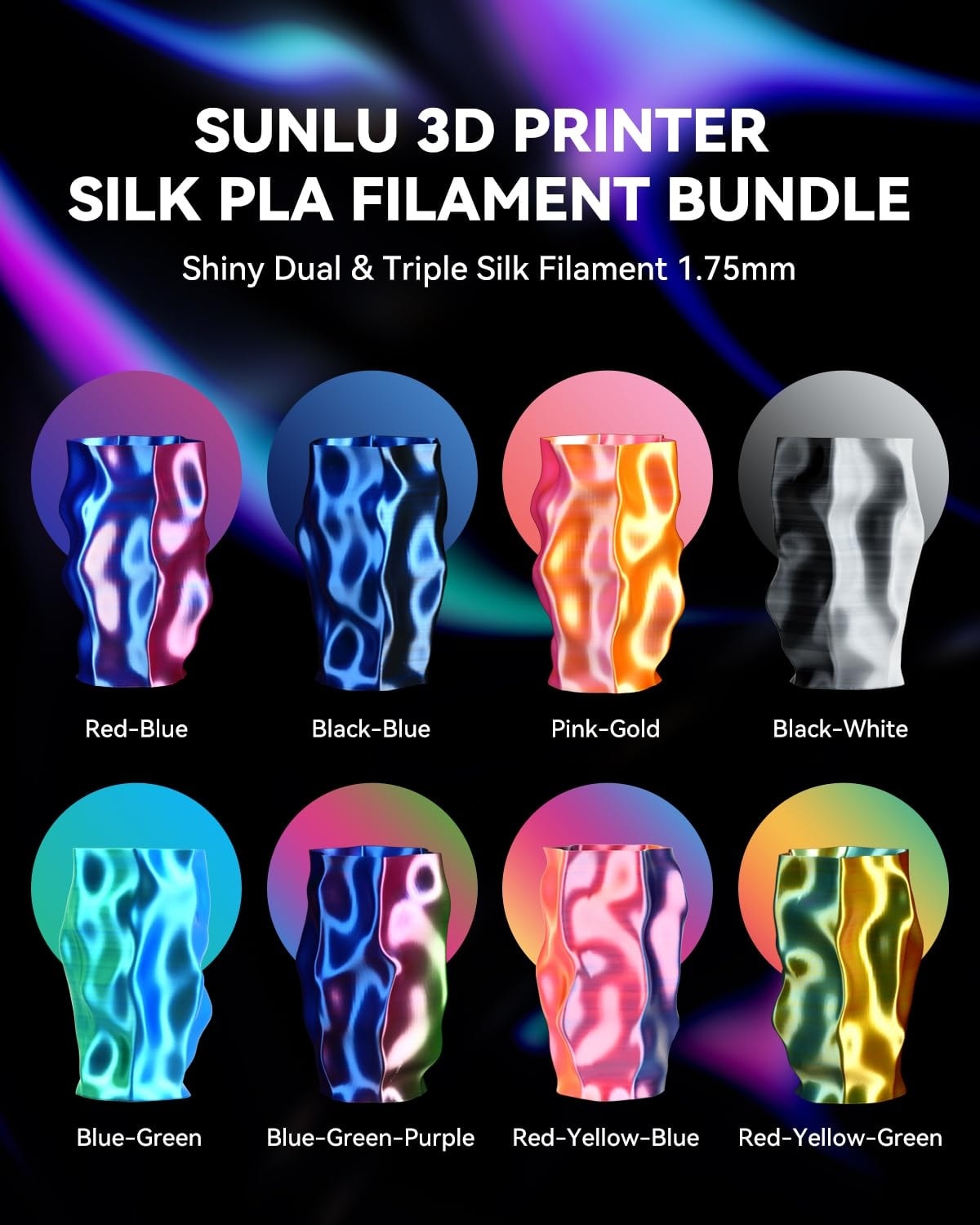 Etokfoks  SUNLU 3D Printer Filament Bundle Silk Filament Multicolor Individually Vacuum Packed Dual Color 5 Triple Color 3 2kg in Total