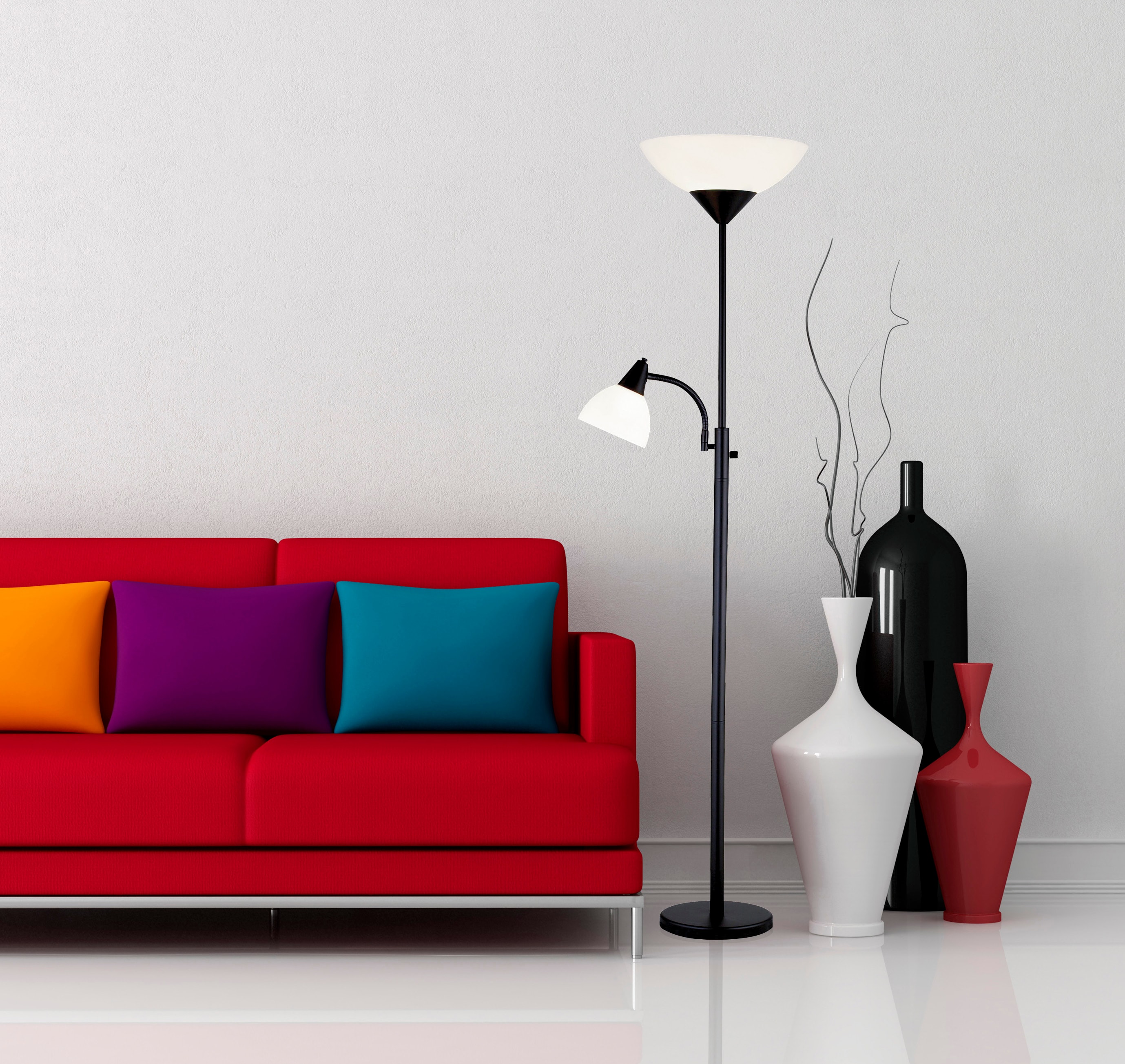 Black Adjustable Torchiere Floor Lamp with Reading Light