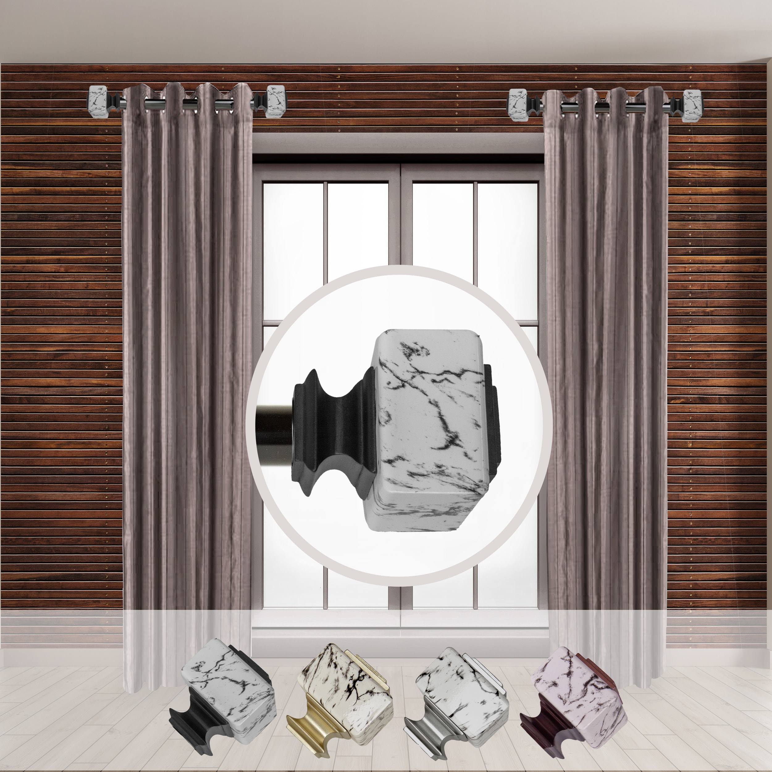Hart & Harlow LO-SIDE100-53-2 Nestor 1-in 12-in to 20-in Black Steel Side curtain rod with Finials