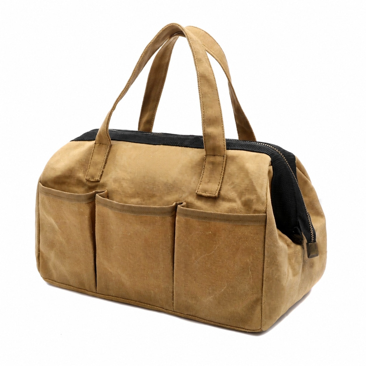KIWDZFU  Tool Tote 13 inch Heavy Duty Waxed Canvas Wide Mouth Tool Bag Open Top with Handle for Tools Wrenches Screwdrivers Khaki