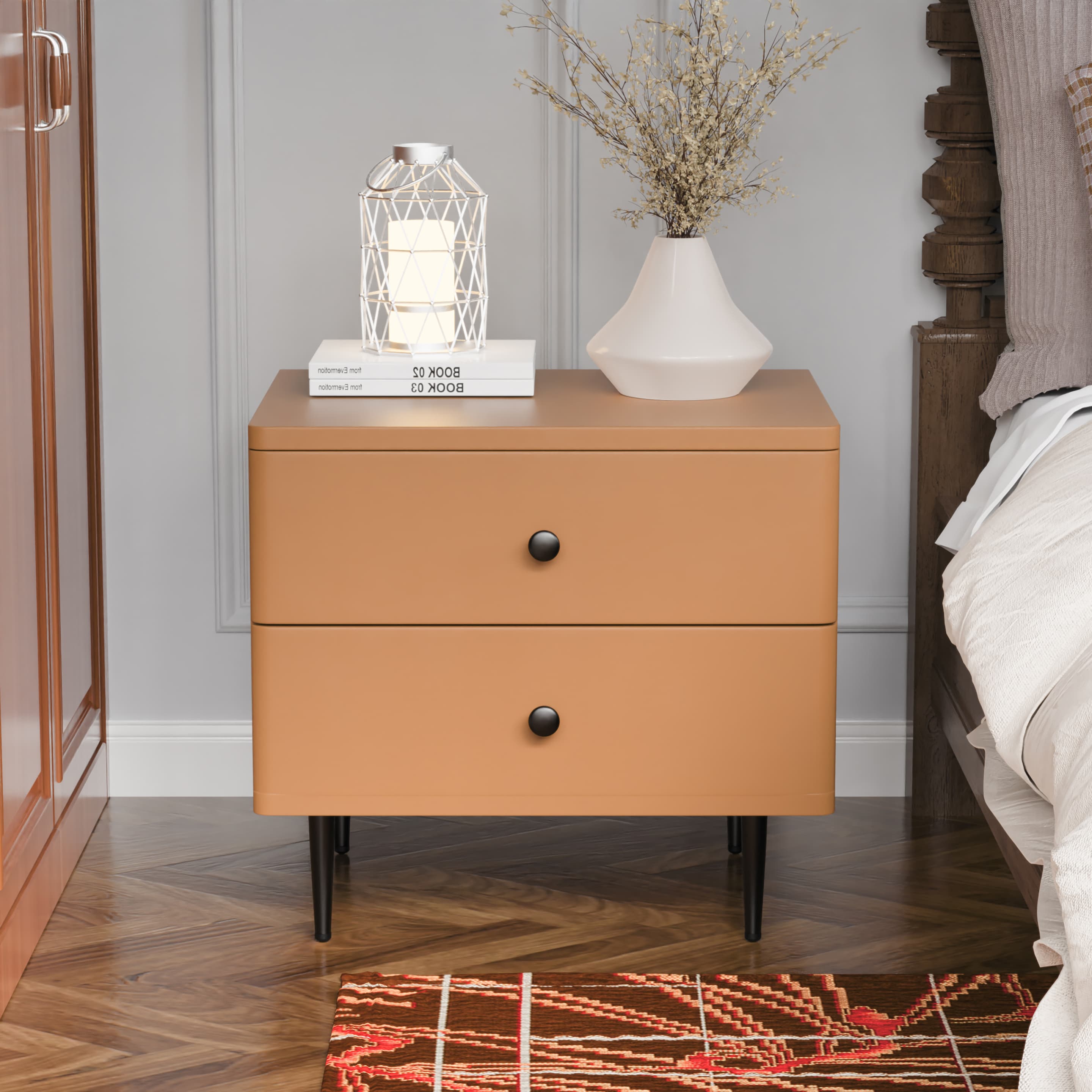 EFPERFECT Modern Modern Wood Nightstand 2 Drawers Bedside Bedroom End Side Table