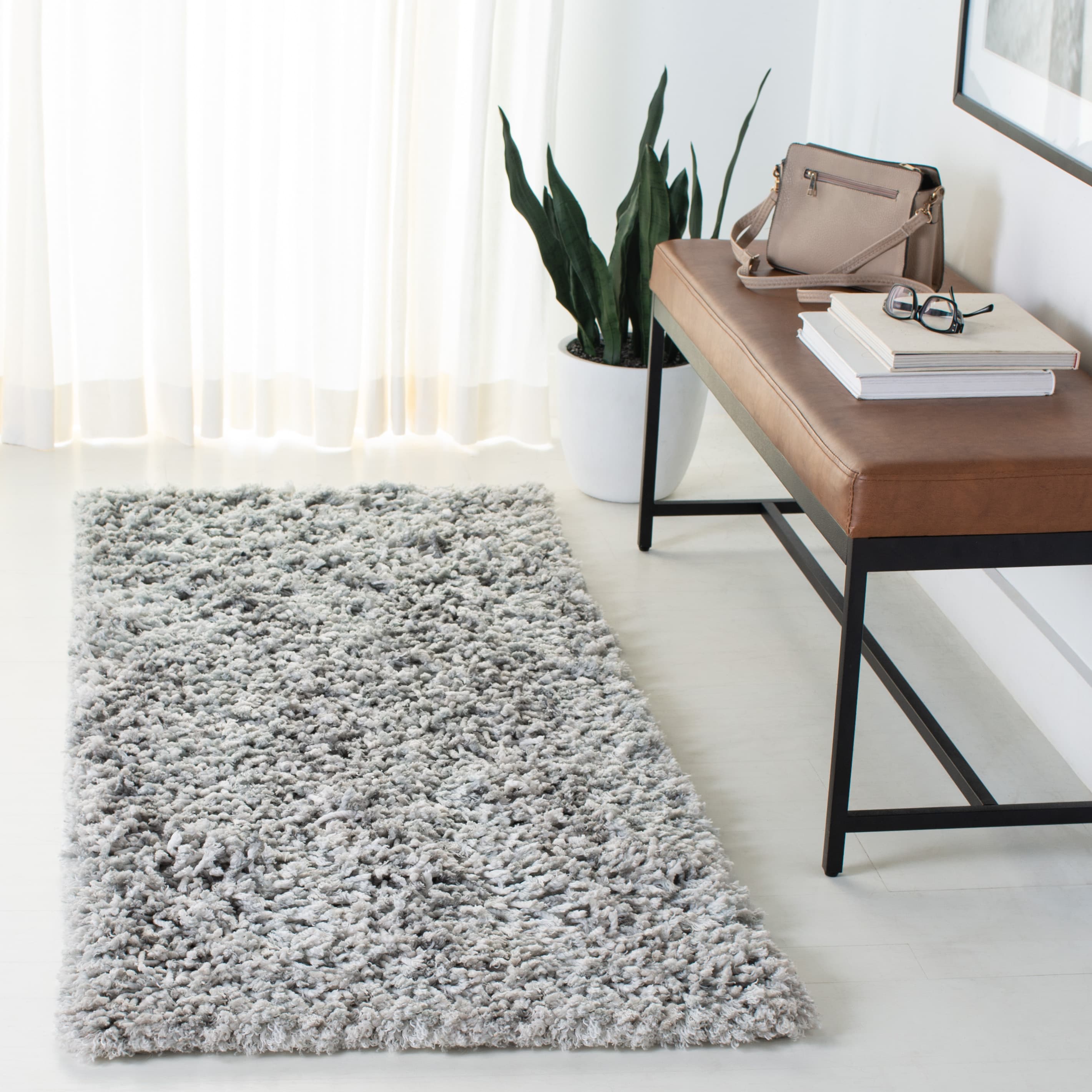 Safavieh SG960F-26 Rio Santo Shag 2 x 6 (ft) Loomed Polyester Gray/Ivory Rectangular Indoor Runner rug