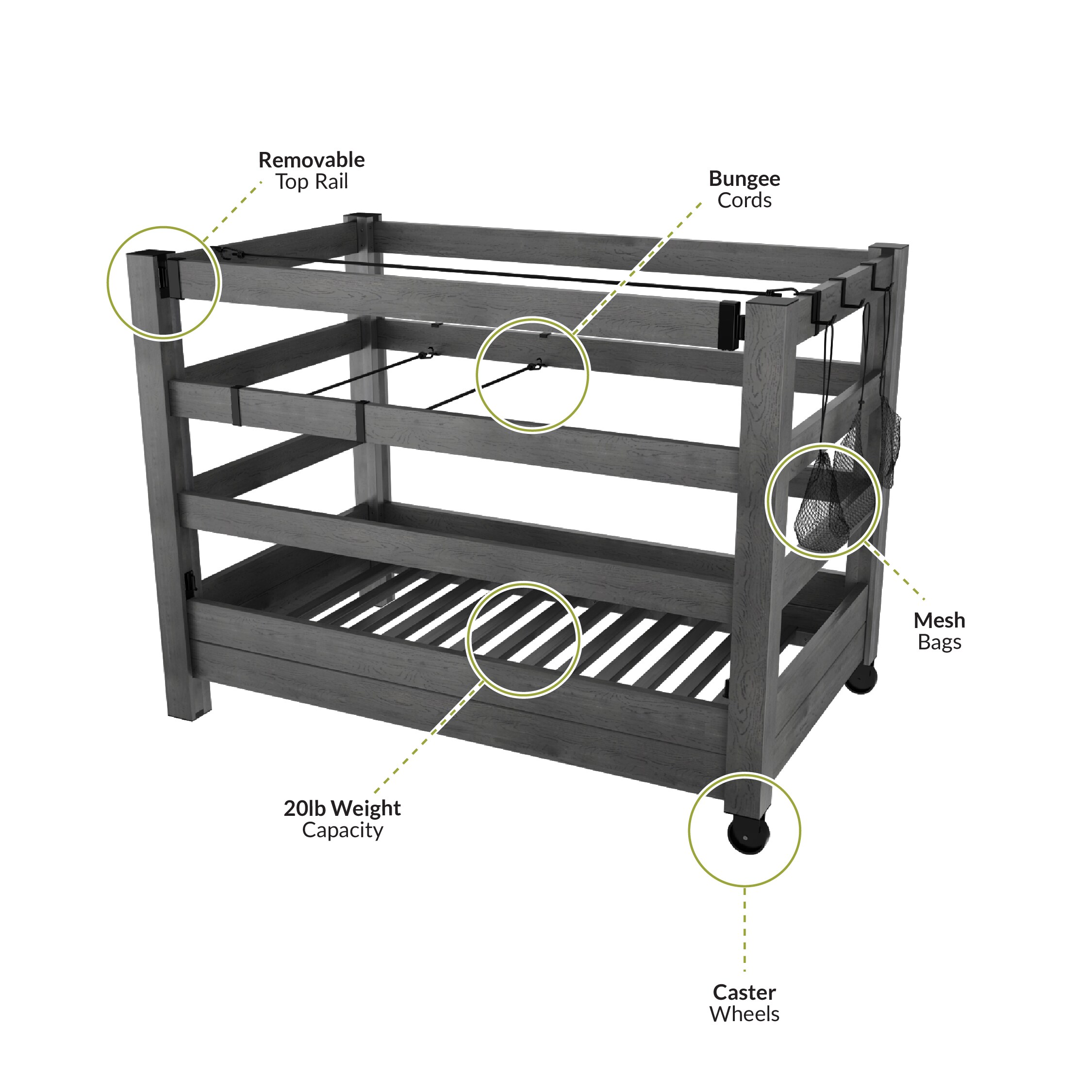 Charcoal Gray Adjustable WoodTek Vinyl Poolside Organizer