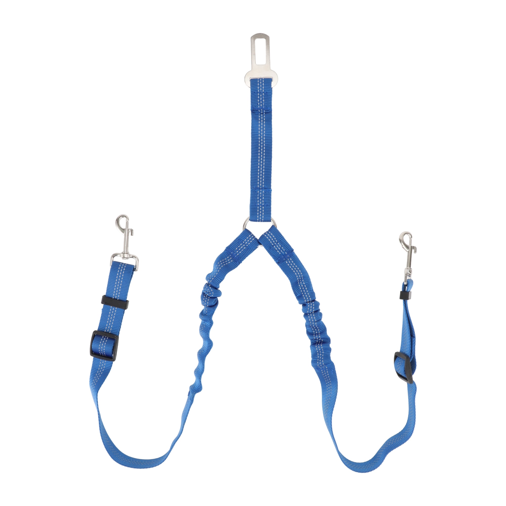 Unique Bargains Double Dog Seat Belt Nylon Dual Pet Car Headrest Restraint Safety Seatbelt No Tangle Dog Leash Duty Elastic Bungee Puppy Lead Blue