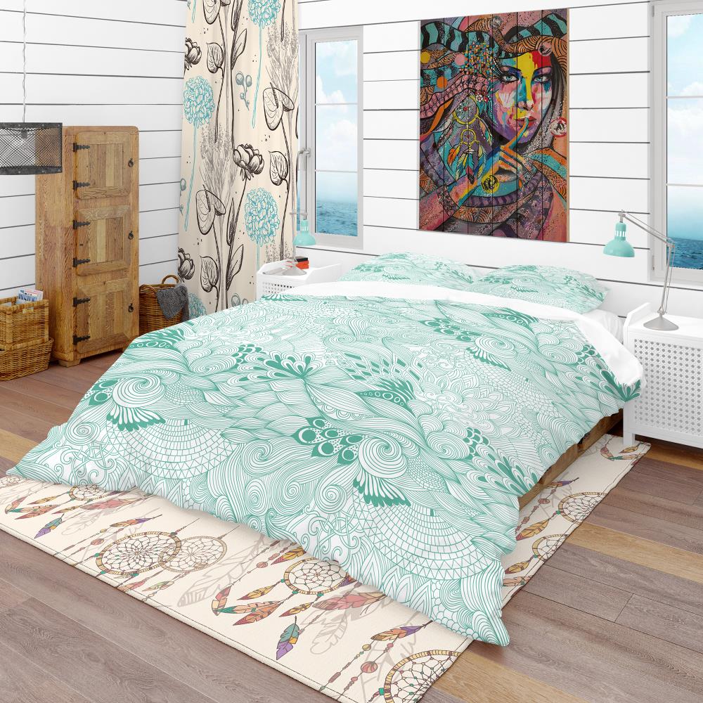 Designart BED18630-Q 3 -Piece Green Queen Duvet cover Set