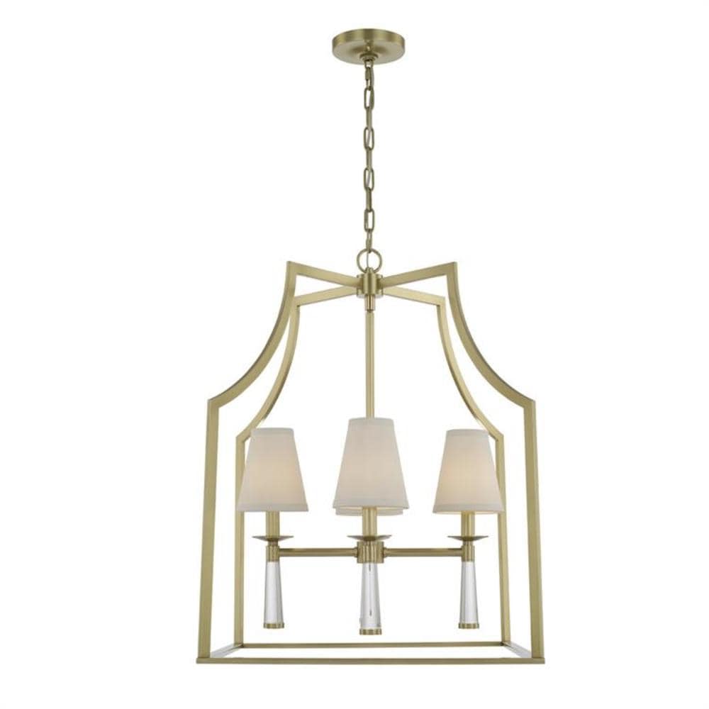 Mini Baxter Aged Brass 4-Light Chandelier with White Silk Shade