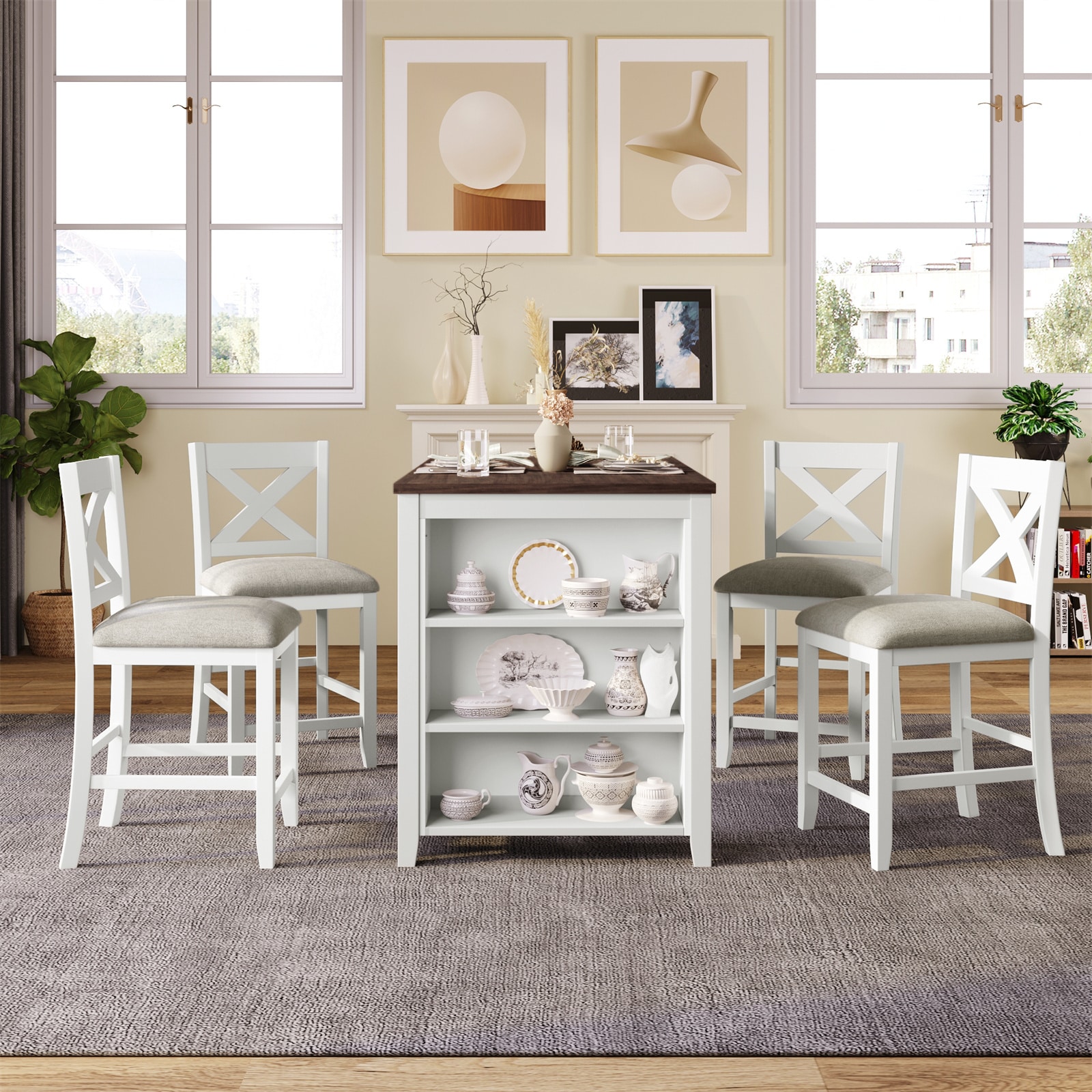 BESTCOSTY SP000LJW135AAA-ZY White Contemporary/Modern Dining Room Set with Rectangular Table ( Seats 250 )