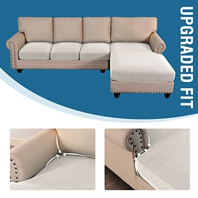 H.Versailtex 3Piece Stretch Sectional Sofa Slipcover LShape Chaise Jacquard Bronze Green