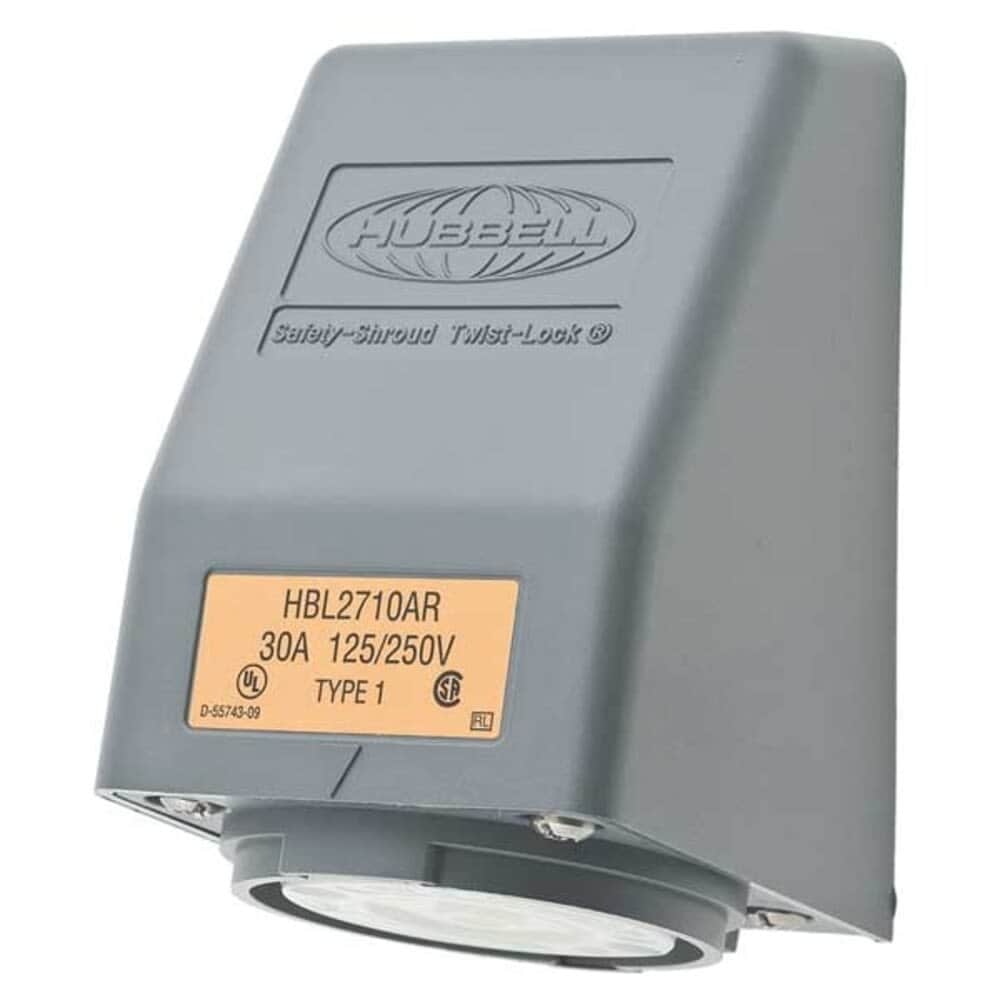 Hubbell Wiring Device-Kellems Flanged Locking Receptacle L14-30R 30 A 125/250V AC Single Phase 3 Pole Flush Mount Gray #HBL2710AR