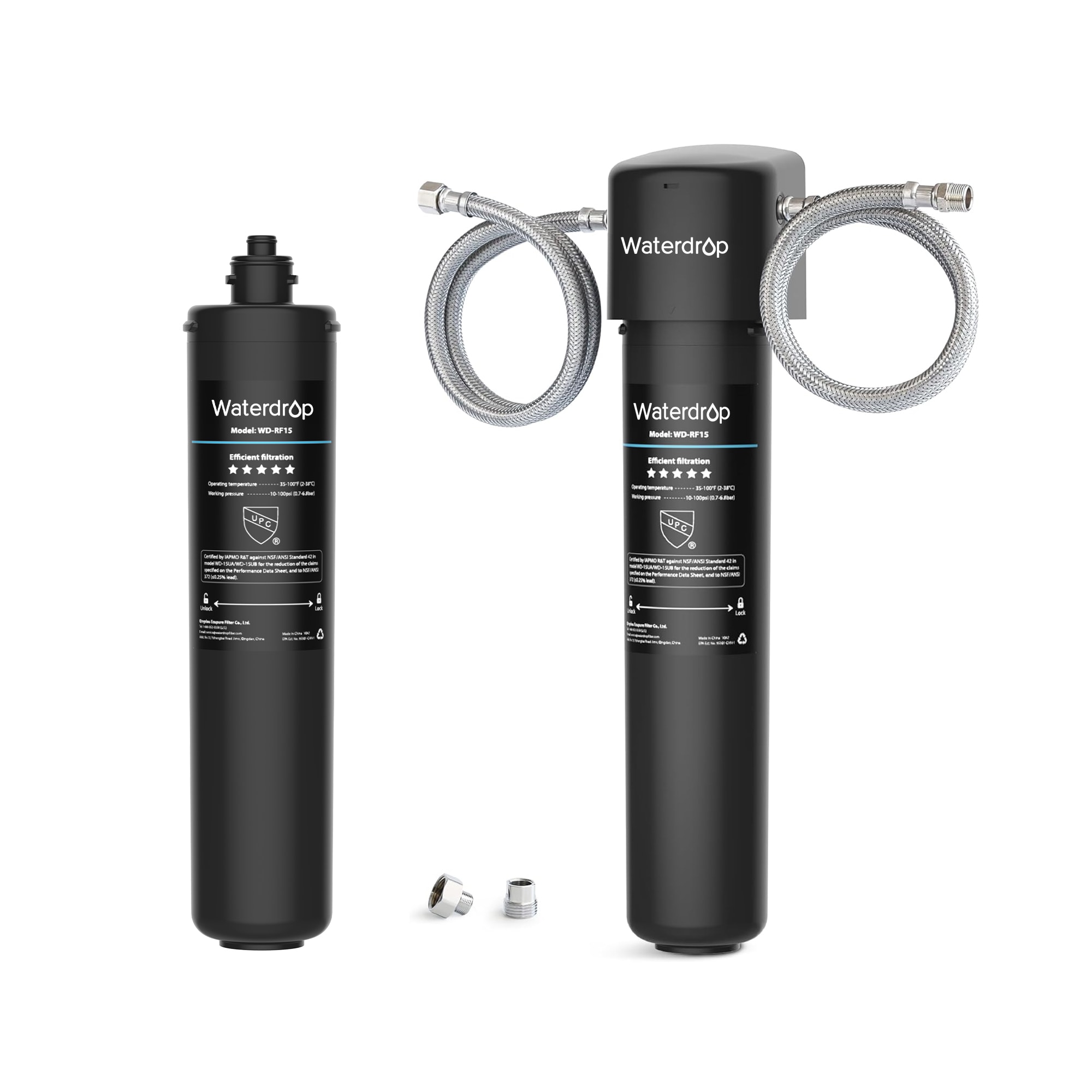 Waterdrop B-WD-15UA-RFSET 15UA Under Sink Water Filter System offers up to 24 months or 16000 gallons of clean water Set up in just 3 minutes with push-to-connect fittings Includes an extra RF15 Replacement Filter