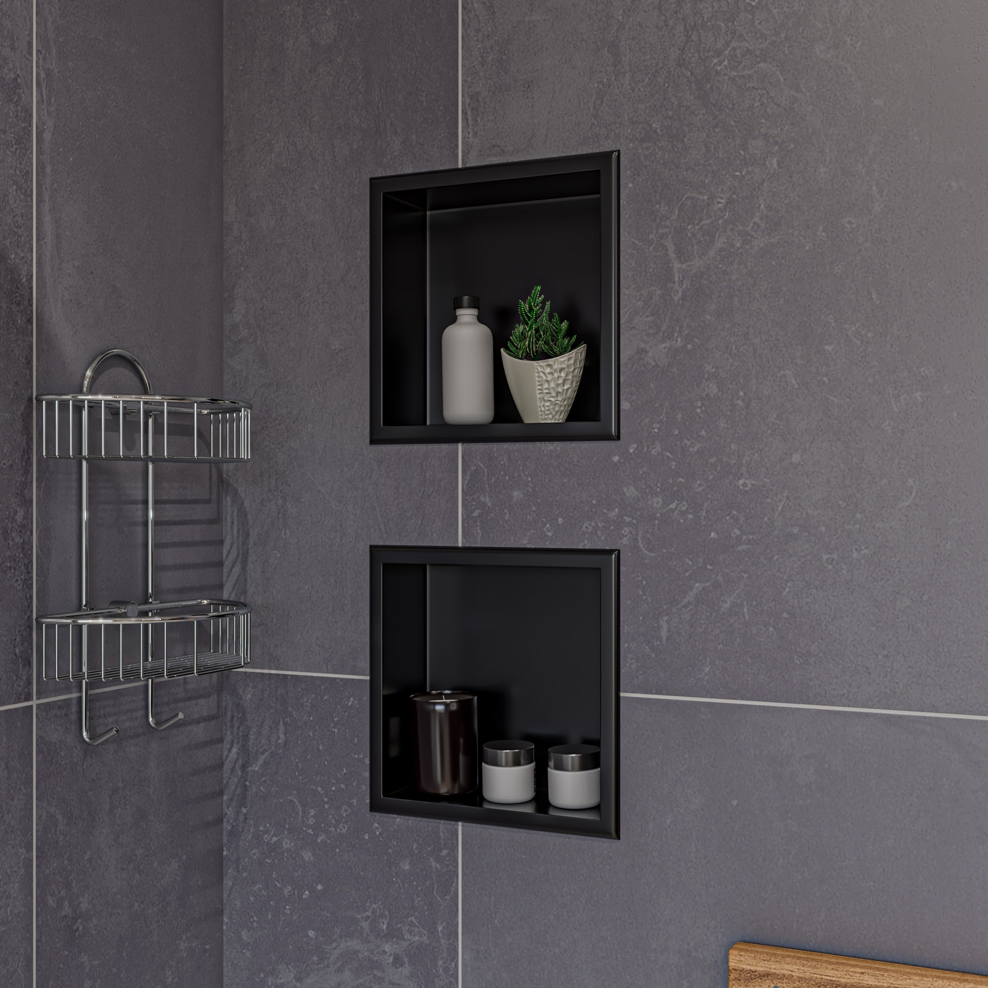 ALFI ABNP1212-BB Shower Niche Brushed Black Stainless steel Wall mount Bathroom Shelf ( 12-in x 12-in x 4-in )