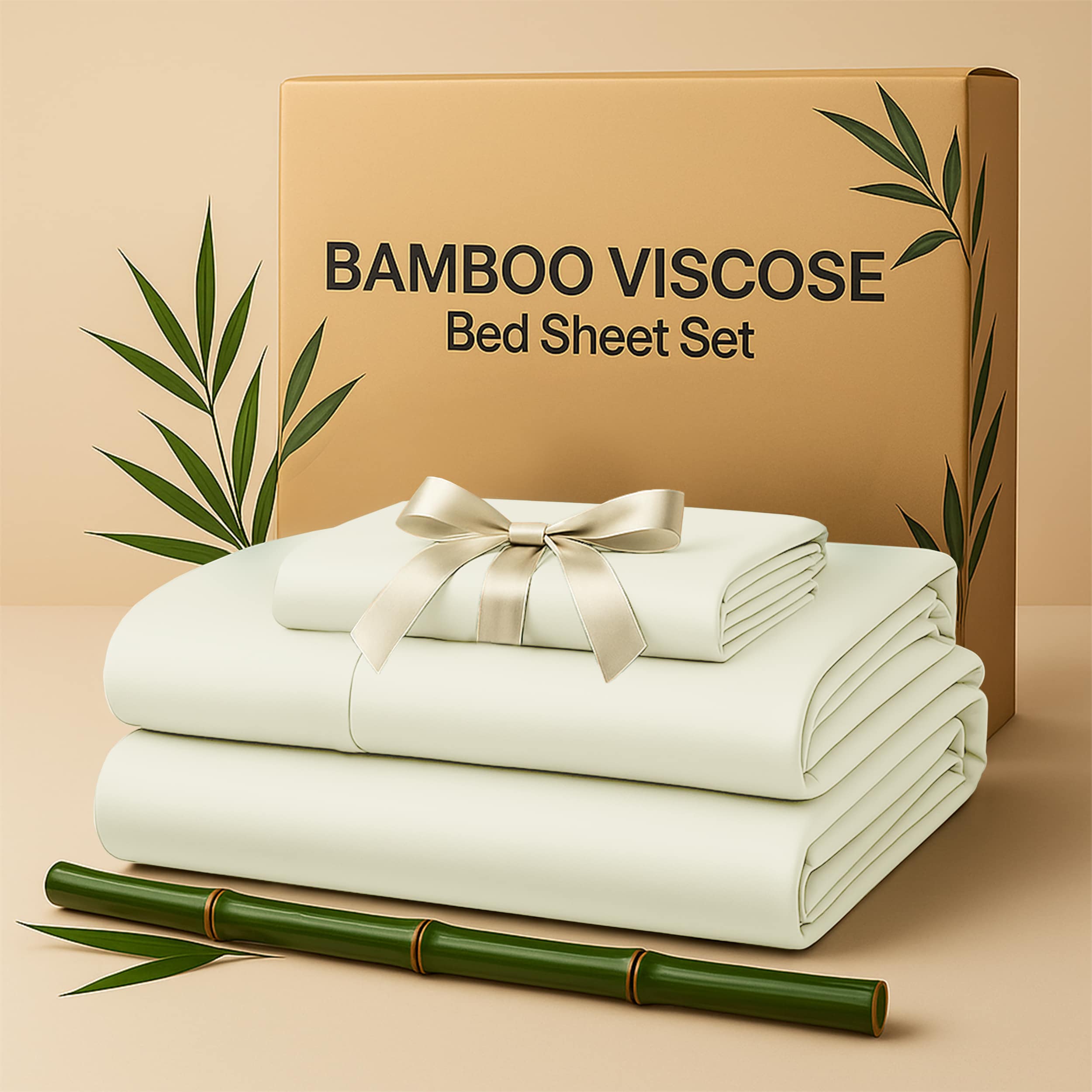 Lux Decor Collection Rayon from Bamboo Blend Sheets 4-Piece Cooling Bed Sheets Deep Pockets Sheet Set #BMB BLD T BGE