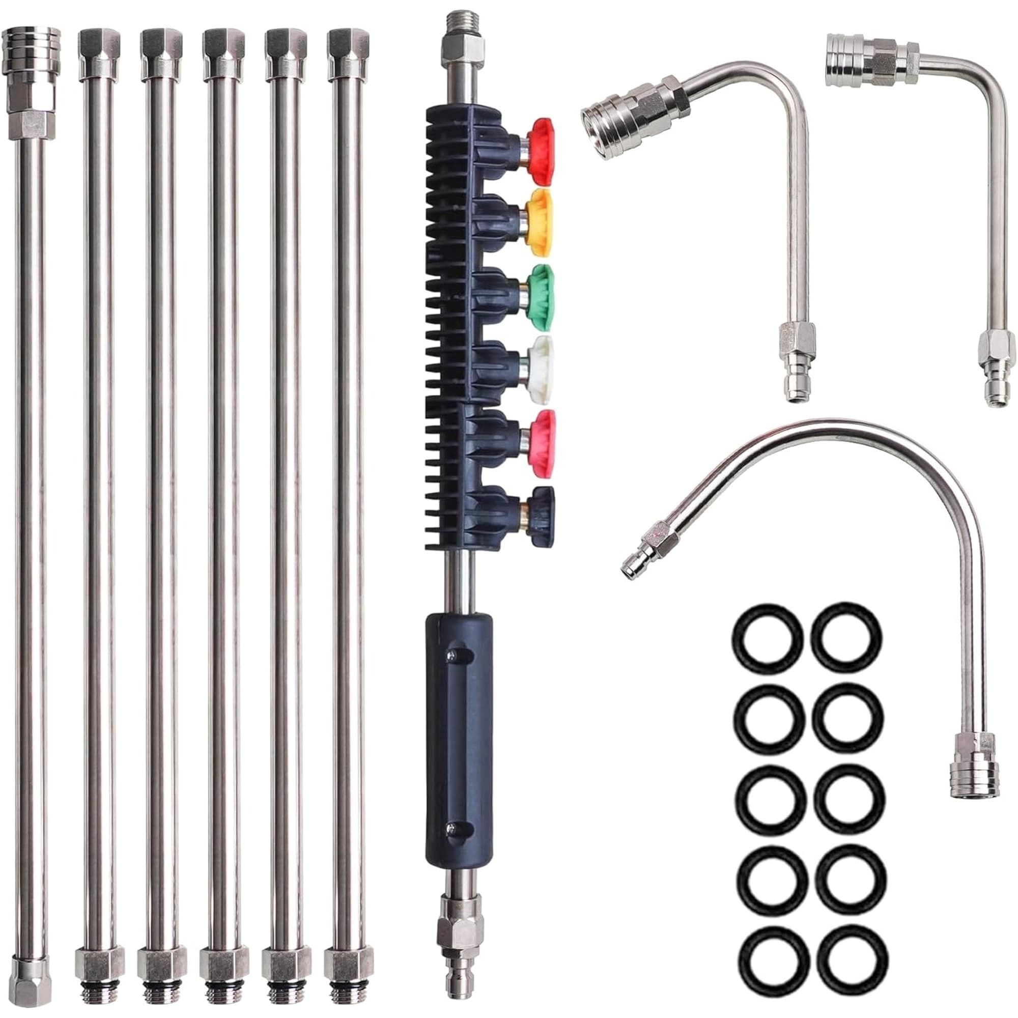 Wudkey 10-Pack Stainless Steel Extension Wand 1/4in Quick Connect 6-Nozzle Tips Silver Pressure Washer