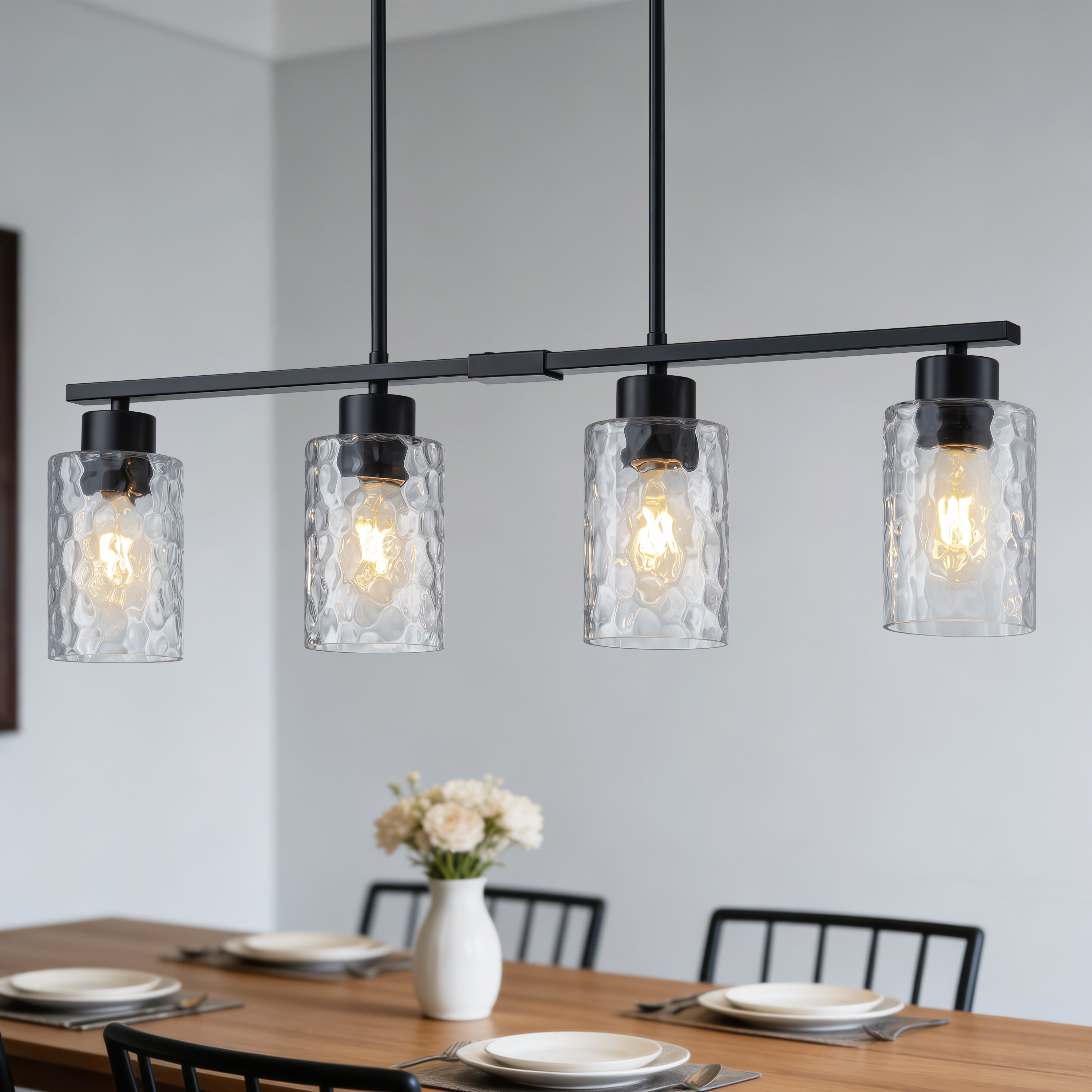 GoYeel 4 -Light Black Modern/contemporary Textured glass Linear Hanging Kitchen Island Light