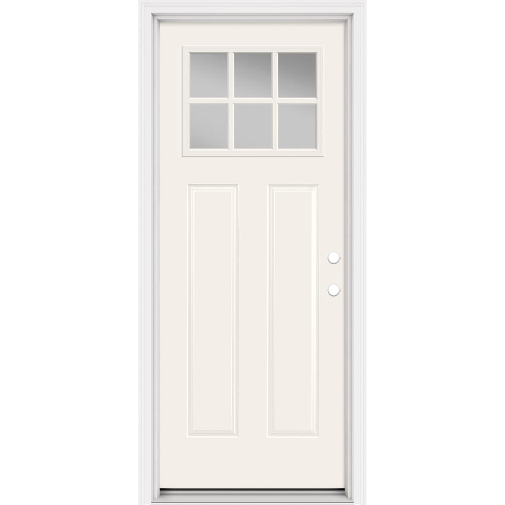 Masonite 321266 Steel Doors Series 32-in x 80-in x Steel No glass Left-hand inswing Artic White Painted Prehung Front Door with Brickmould Insulating core