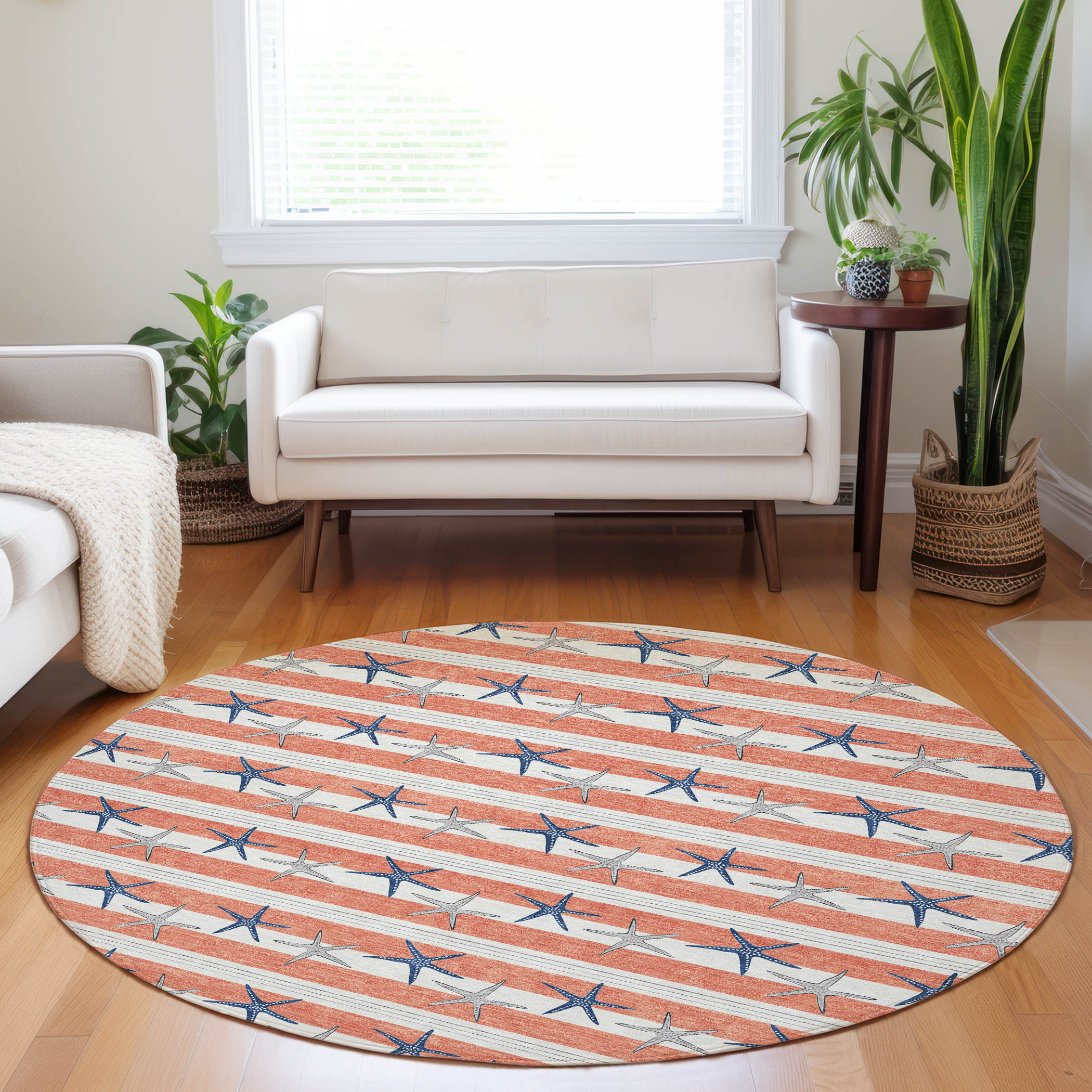 Addison Rugs AMF191CO8RO Mayfield AMF191CO 8 x 8 (ft) Loomed Polyester Coral Round Indoor Geometric Machine washable Area rug