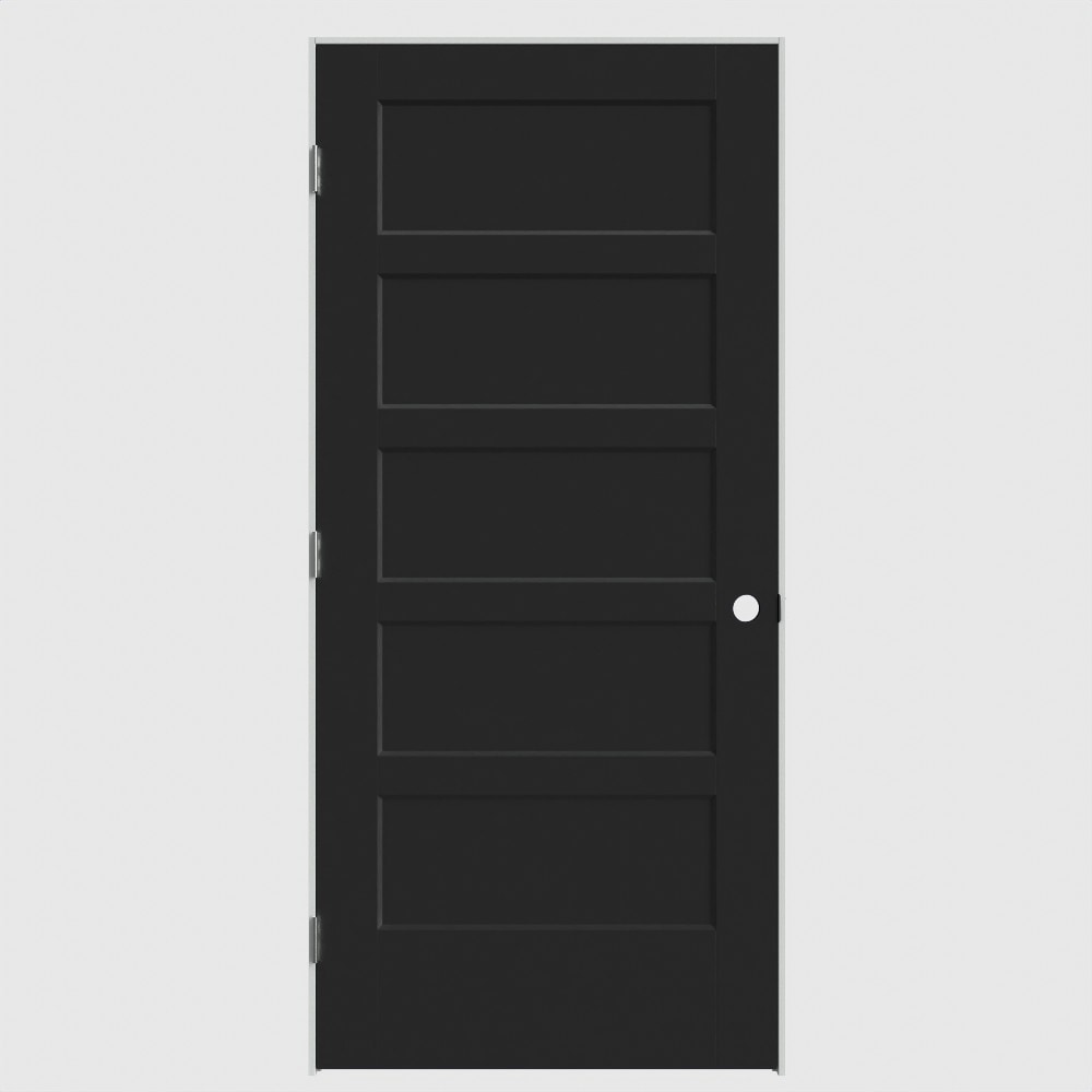 Masonite 640620 36-in x 80-in Midnight Solid core 5-panel square Right hand Smooth Primed Molded composite Flat Jamb Single Prehung Interior Door