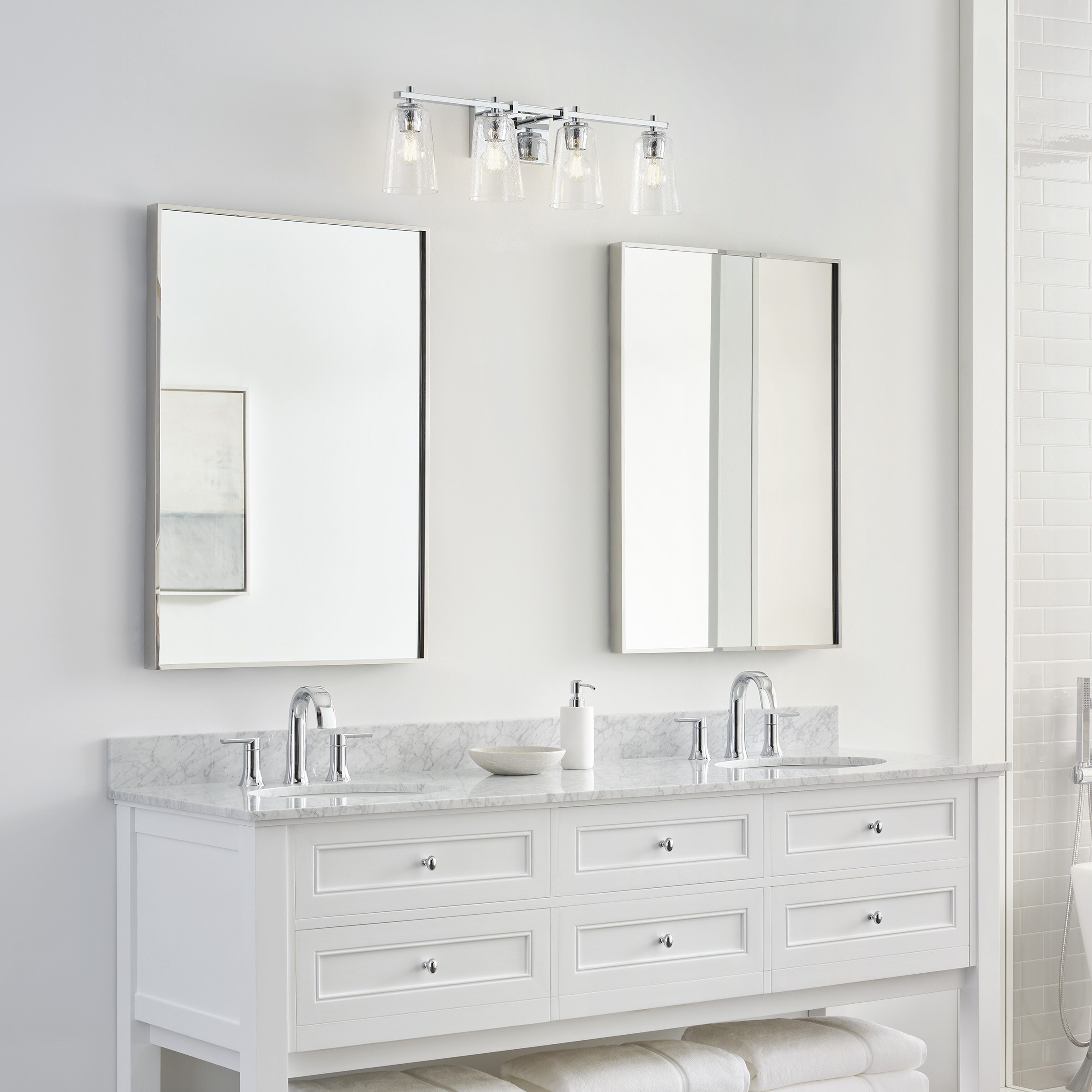 Mercer Chrome 4-Light Vanity with Clear Seeded Glass Shades