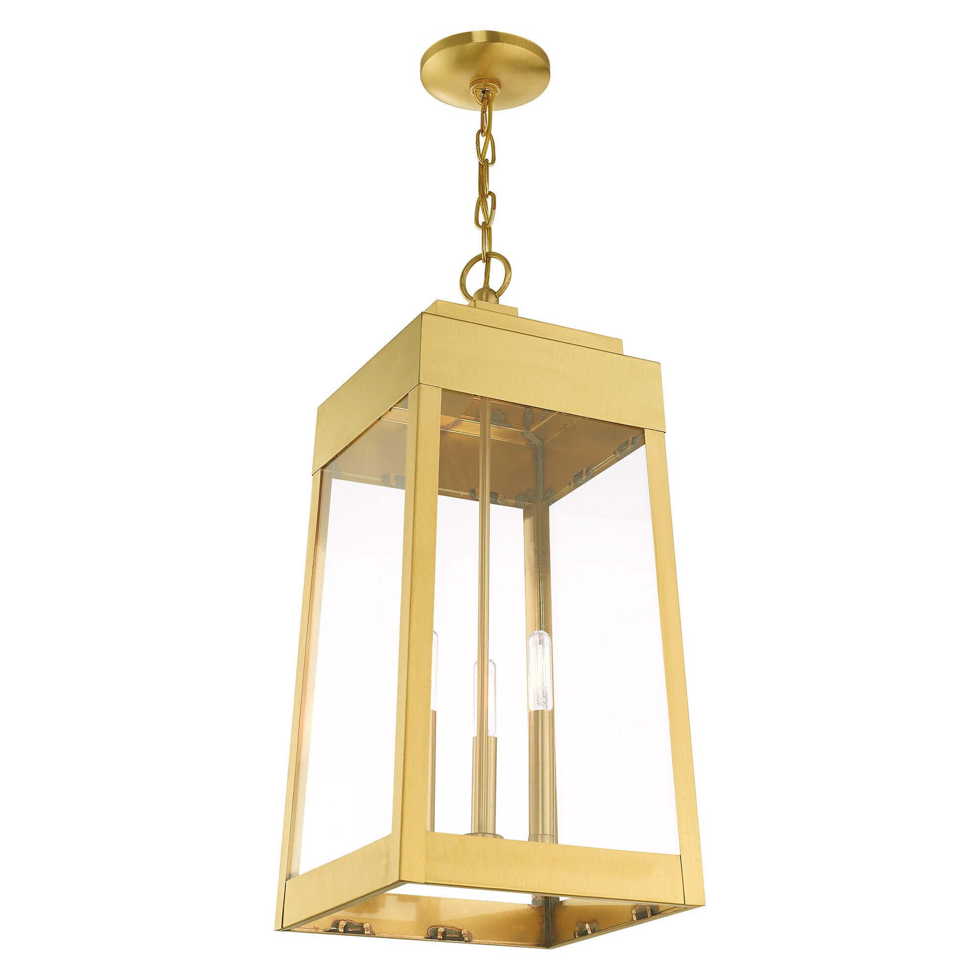 Satin Brass 3-Light Industrial Pendant Lantern with Clear Glass