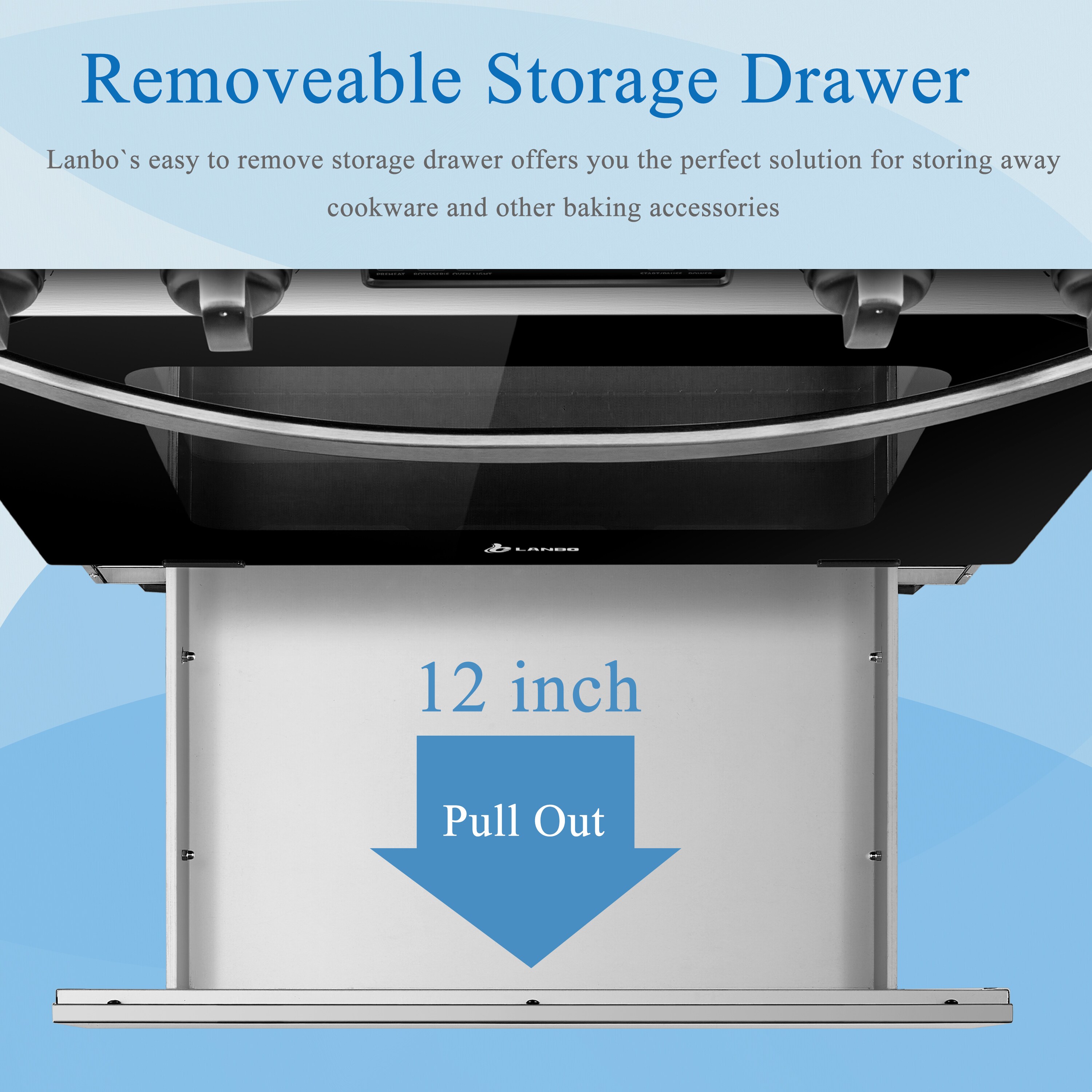 LANBO 24in Glass Top 4 Burners 2.9cu ft Air Fry Convection Oven