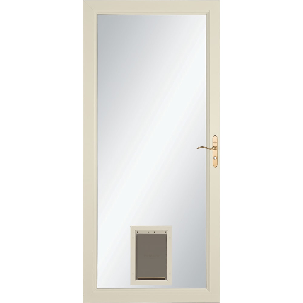 Signature Selection Pet Door 36-in x 81-in Almond Full-view Aluminum Storm Door with Polished Brass Handle in Off-White | - LARSON 1497908207